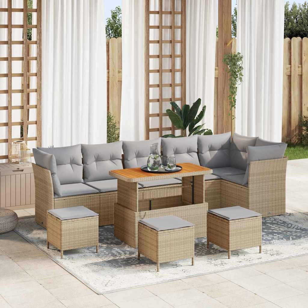 vidaXL Garten-Sofa-Set mit Kissen mit Speicher 9 pcs Schwarz