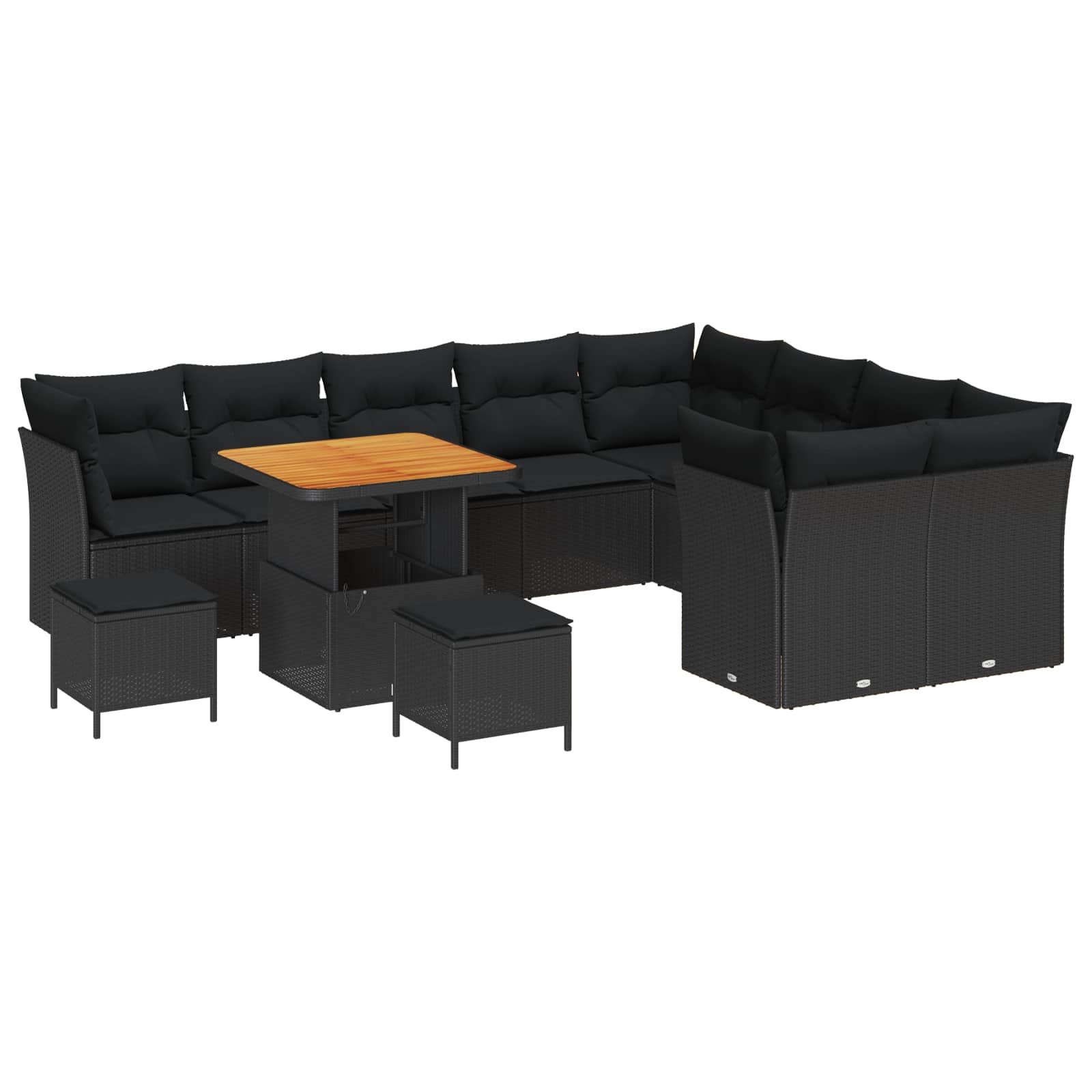 vidaXL Garten-Sofa-Set mit Kissen mit Speicher 12 pcs Schwarz