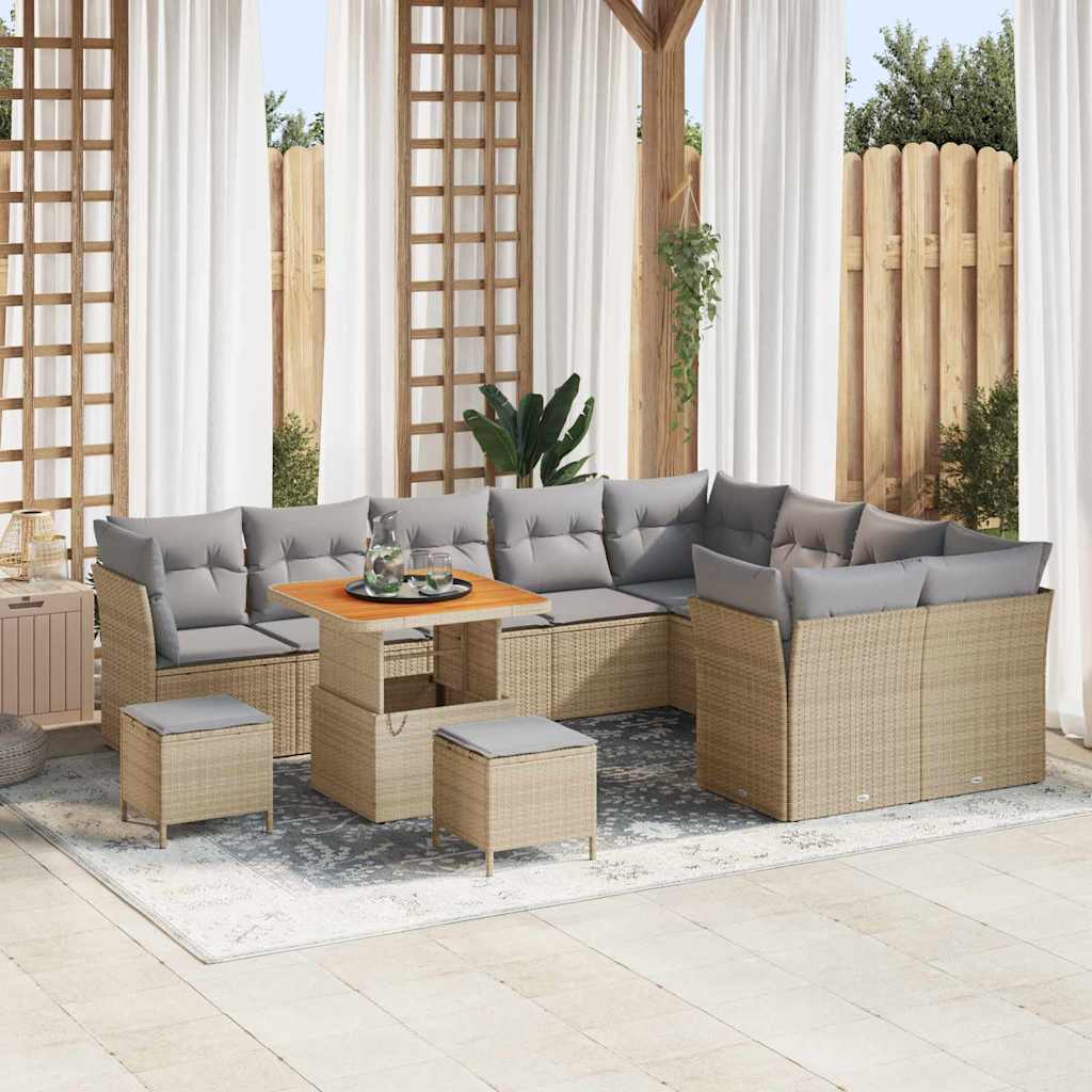 vidaXL Garten-Sofa-Set mit Kissen mit Speicher 12 pcs Schwarz