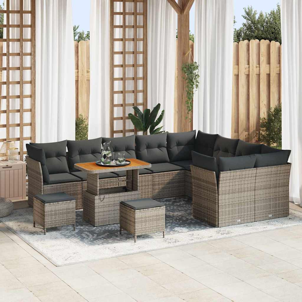 vidaXL Garten-Sofa-Set mit Kissen mit Speicher 12 pcs Schwarz