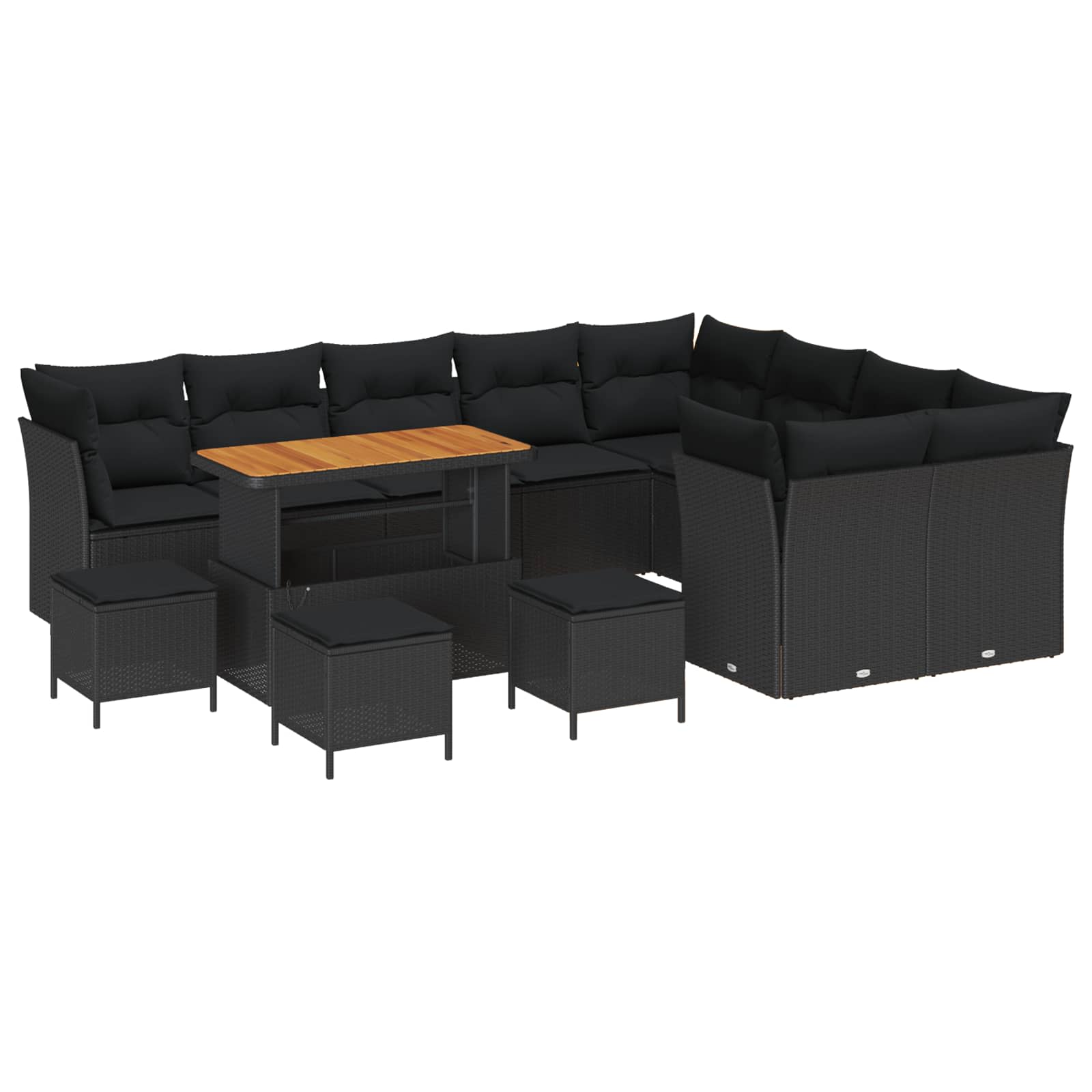 vidaXL Garten-Sofa-Set mit Kissen mit Speicher 12 pcs Schwarz