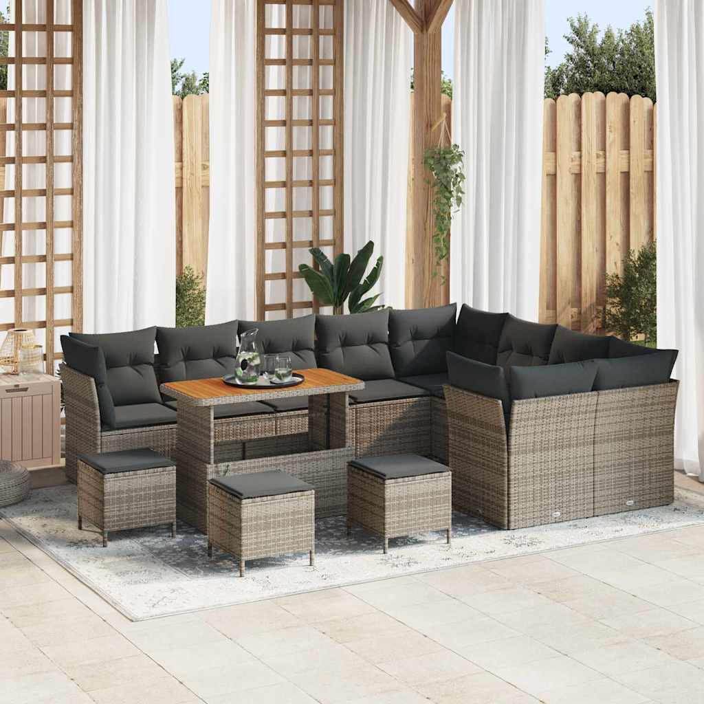 vidaXL Garten-Sofa-Set mit Kissen mit Speicher 12 pcs Schwarz