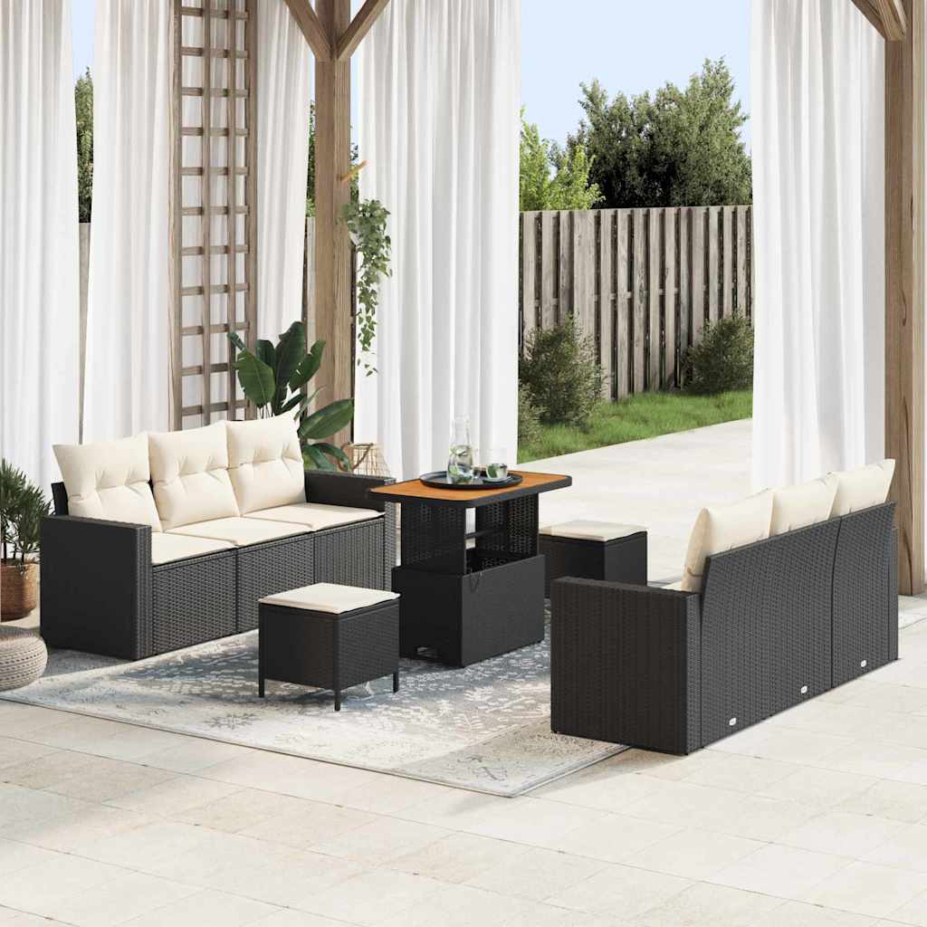 vidaXL Garten-Sofa-Set mit Kissen mit Speicher 9 pcs Schwarz