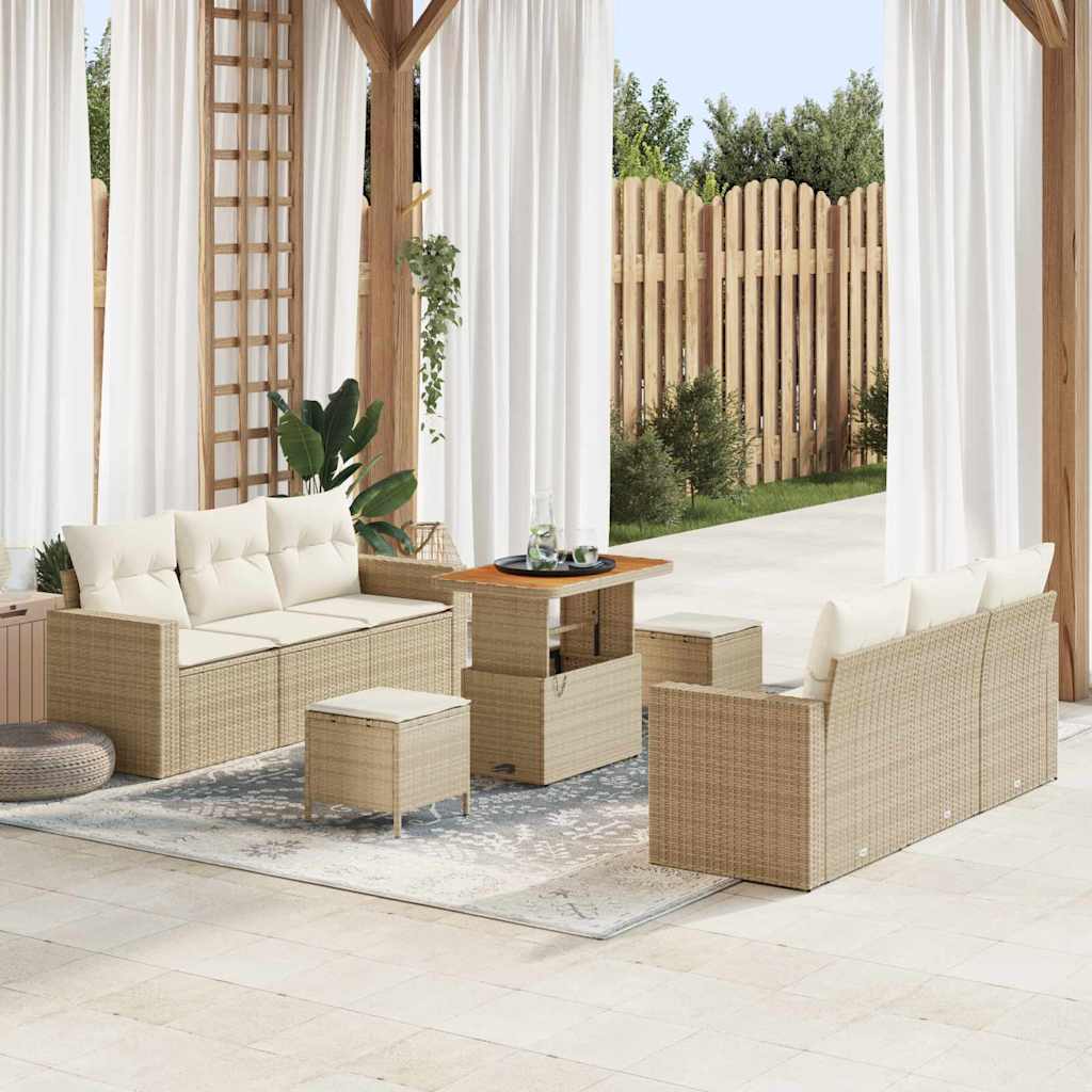 vidaXL Garten-Sofa-Set mit Kissen mit Speicher 9 pcs Schwarz