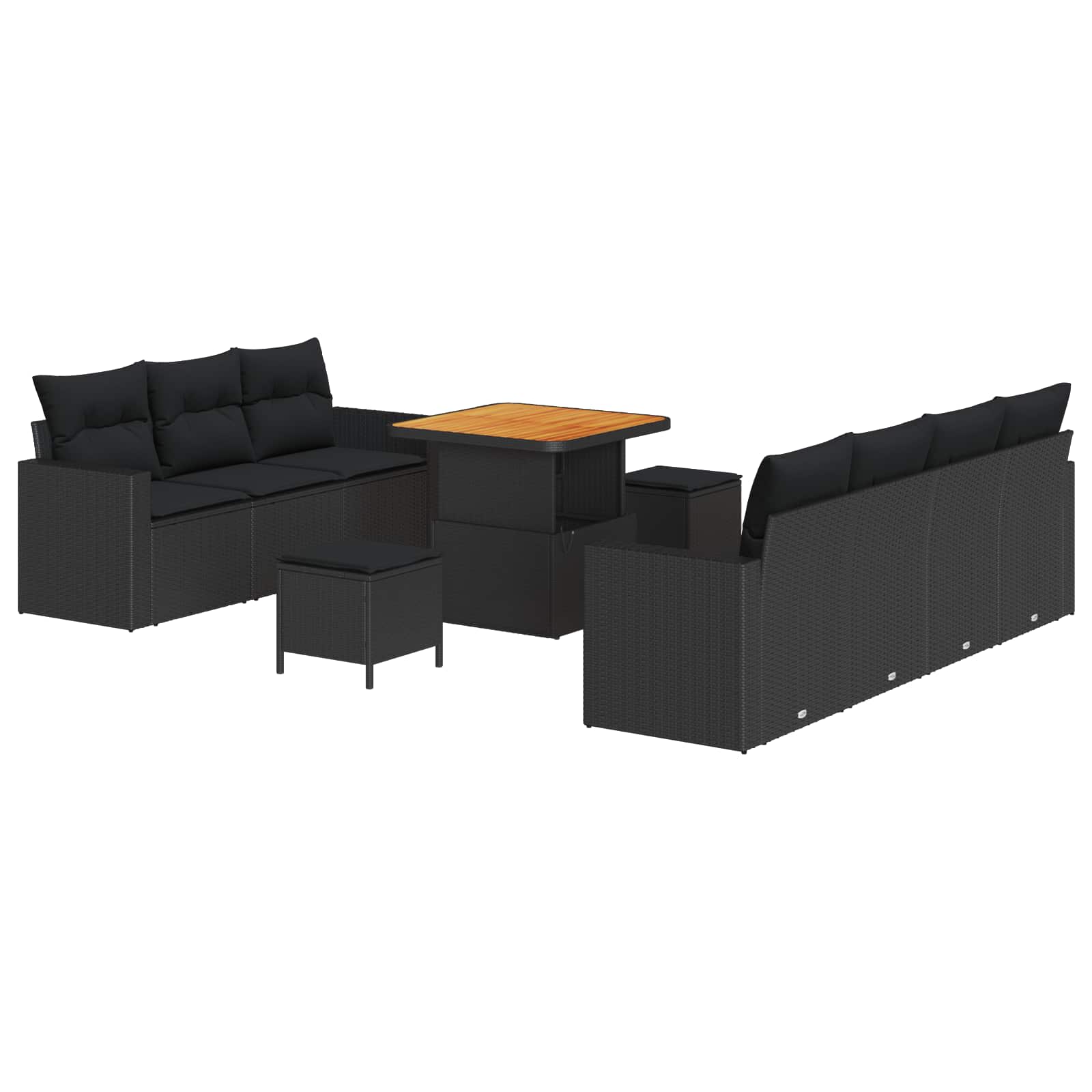 vidaXL Garten-Sofa-Set mit Kissen mit Speicher 10 pcs Schwarz