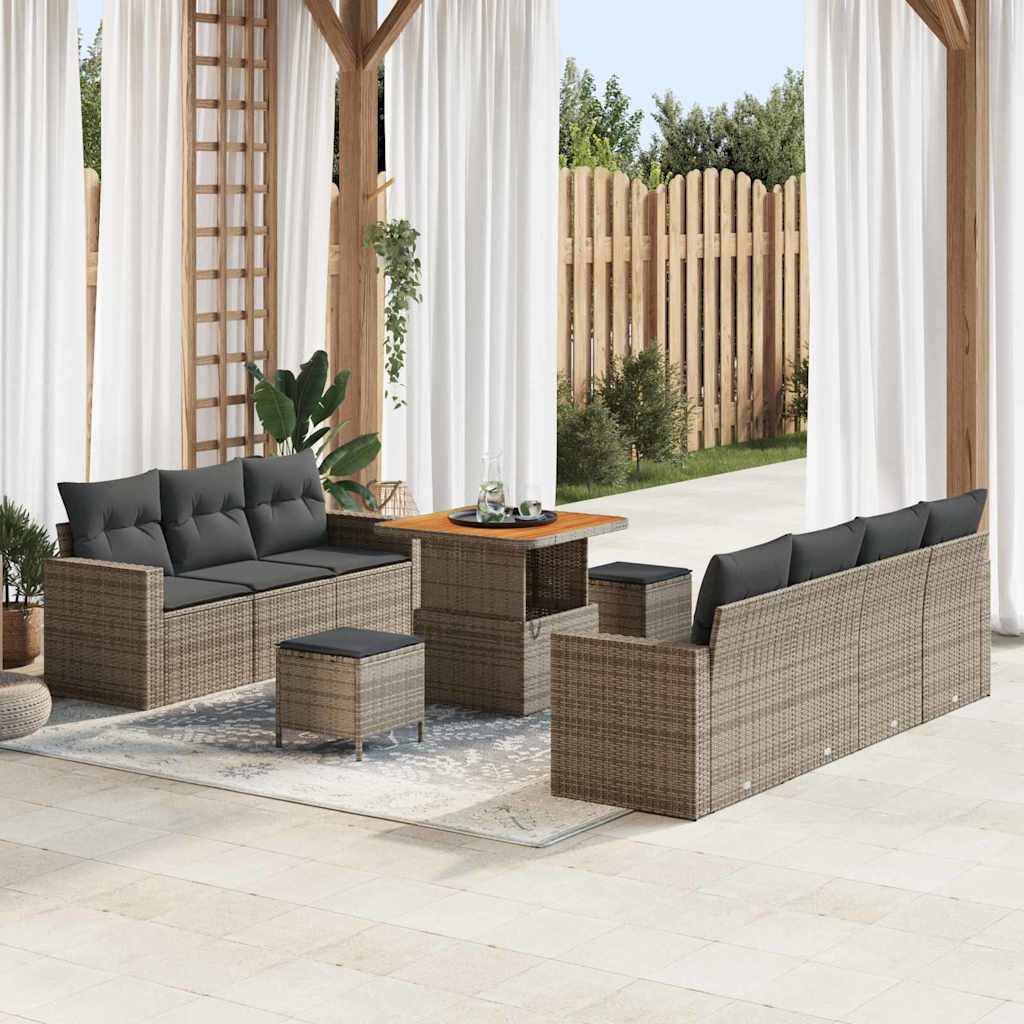 vidaXL Garten-Sofa-Set mit Kissen mit Speicher 10 pcs Schwarz