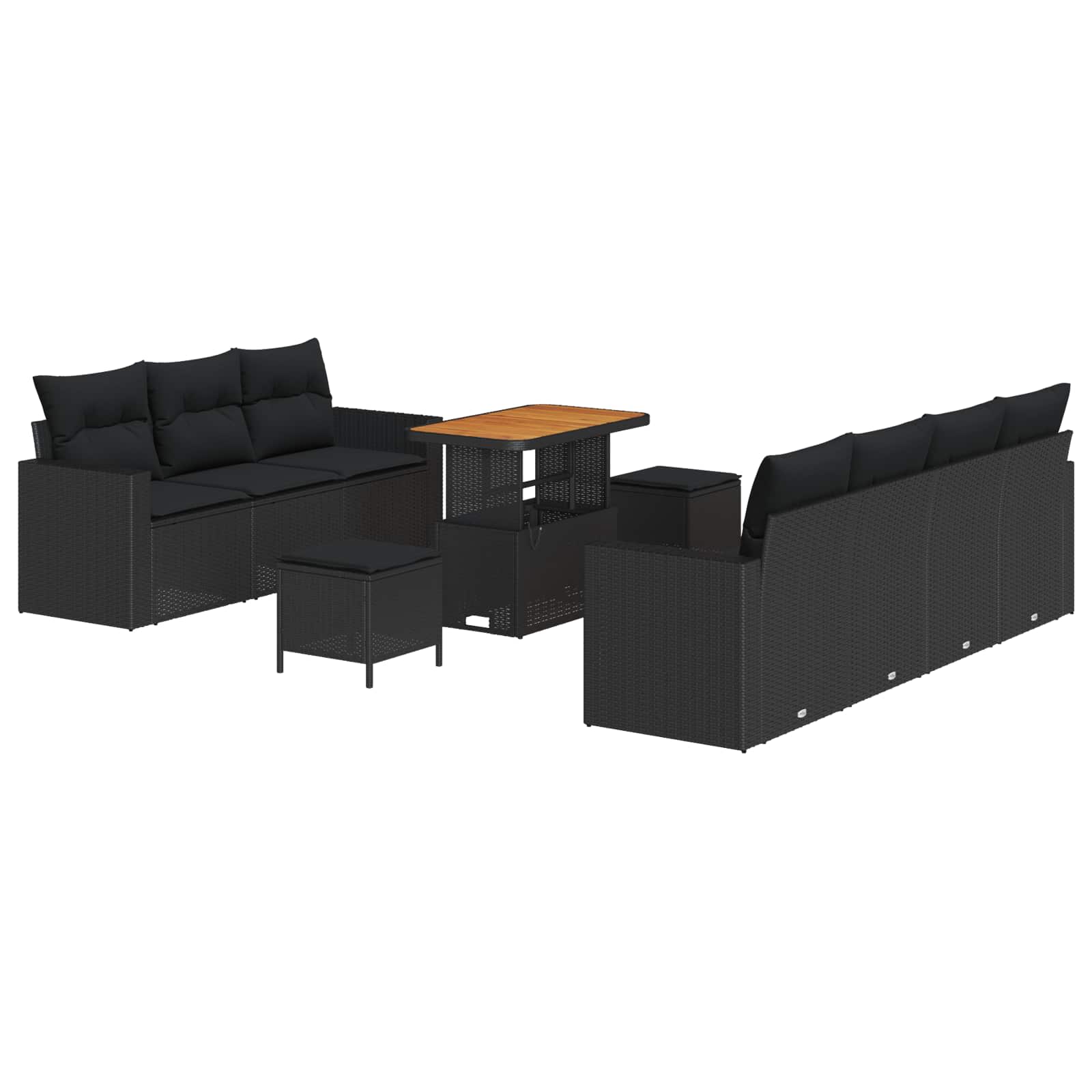 vidaXL Garten-Sofa-Set mit Kissen mit Speicher 10 pcs Schwarz