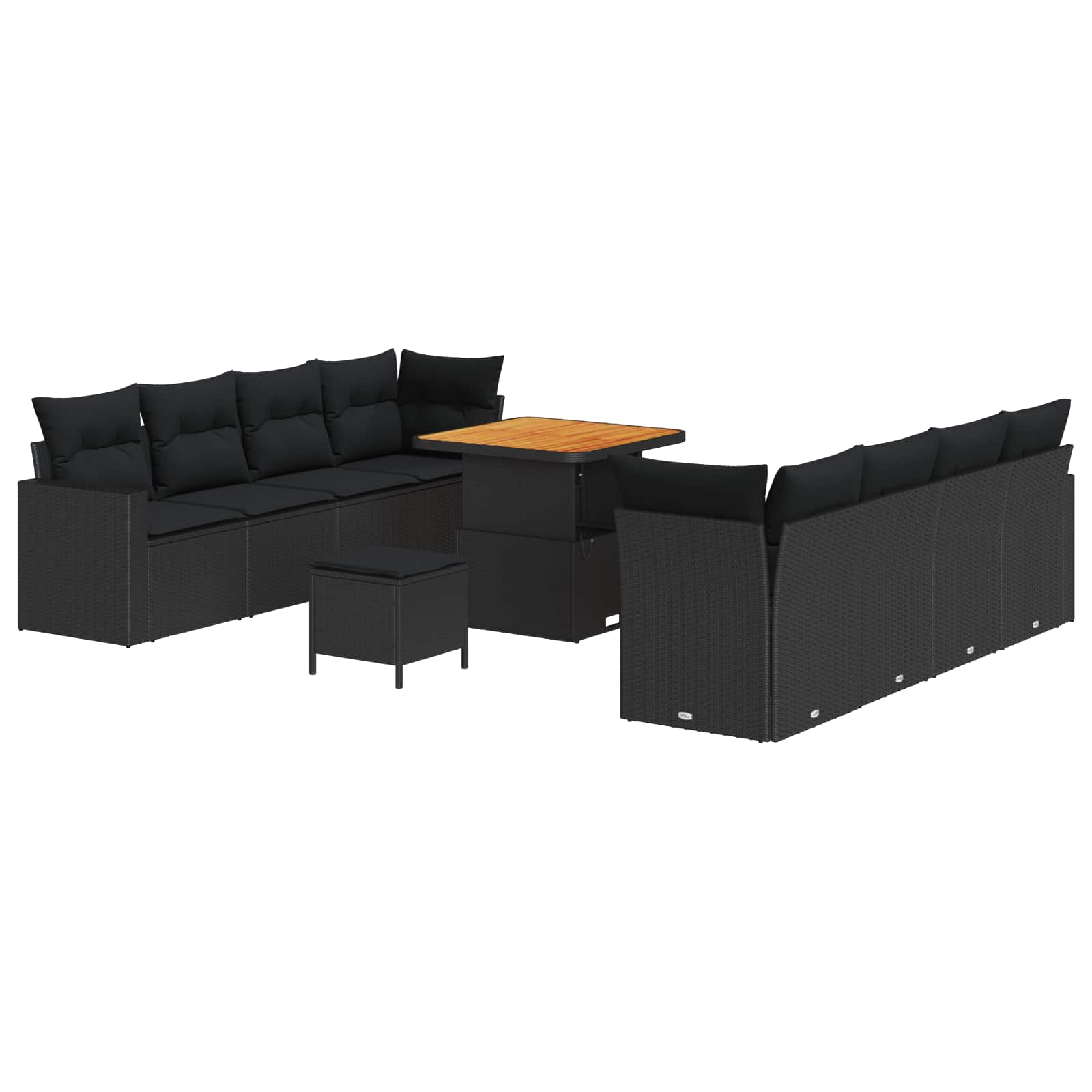 vidaXL Garten-Sofa-Set mit Kissen mit Speicher 11 pcs Schwarz