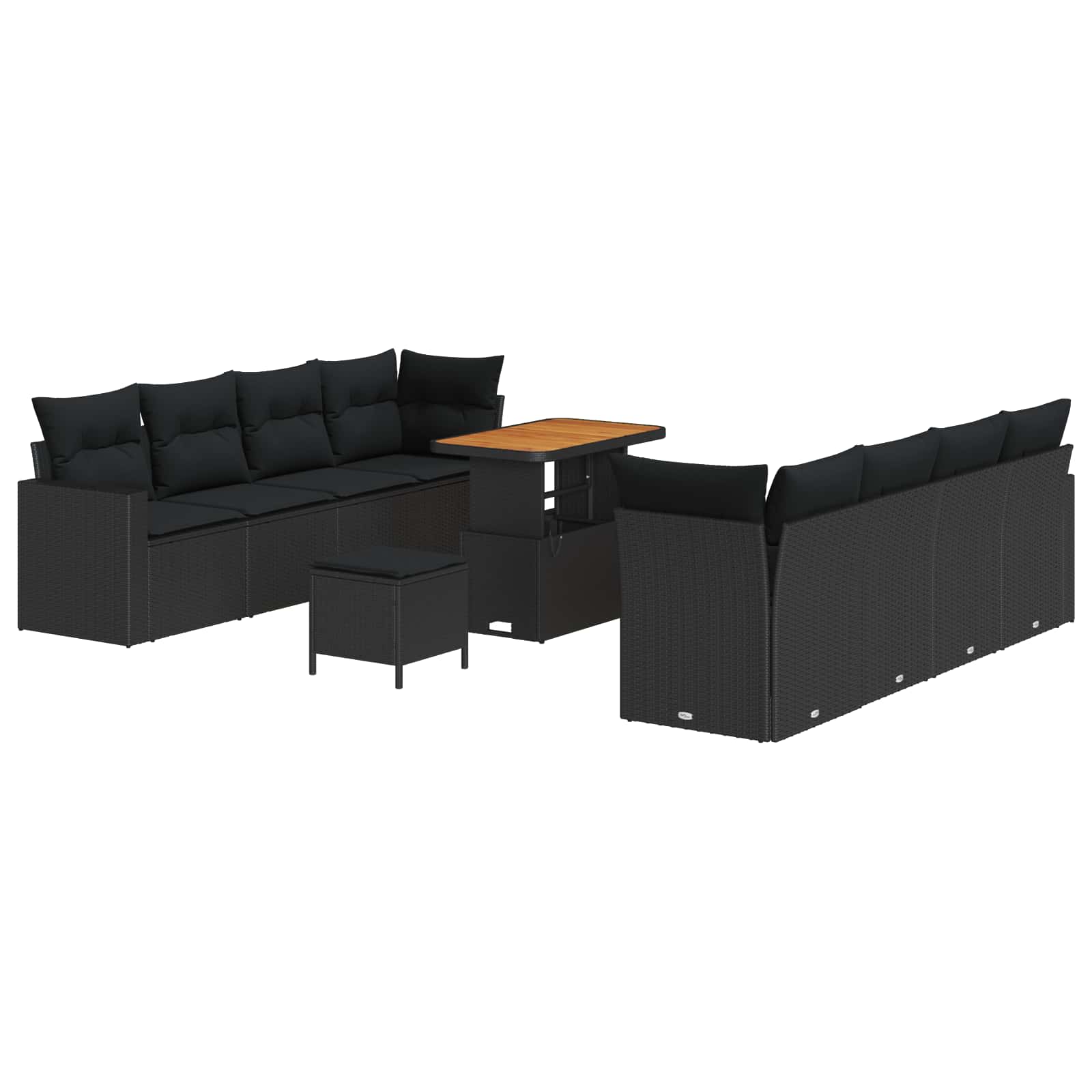vidaXL Garten-Sofa-Set mit Kissen mit Speicher 11 pcs Schwarz