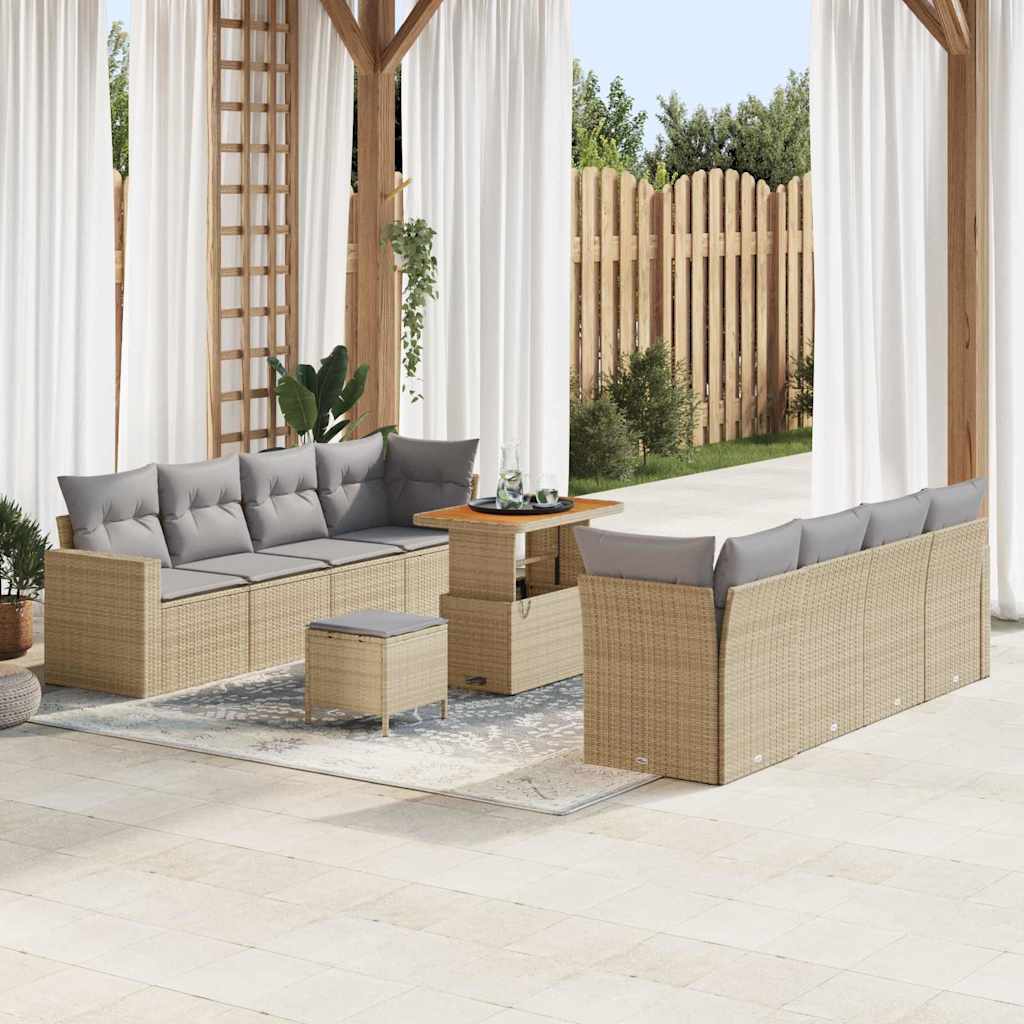 vidaXL Garten-Sofa-Set mit Kissen mit Speicher 11 pcs Schwarz