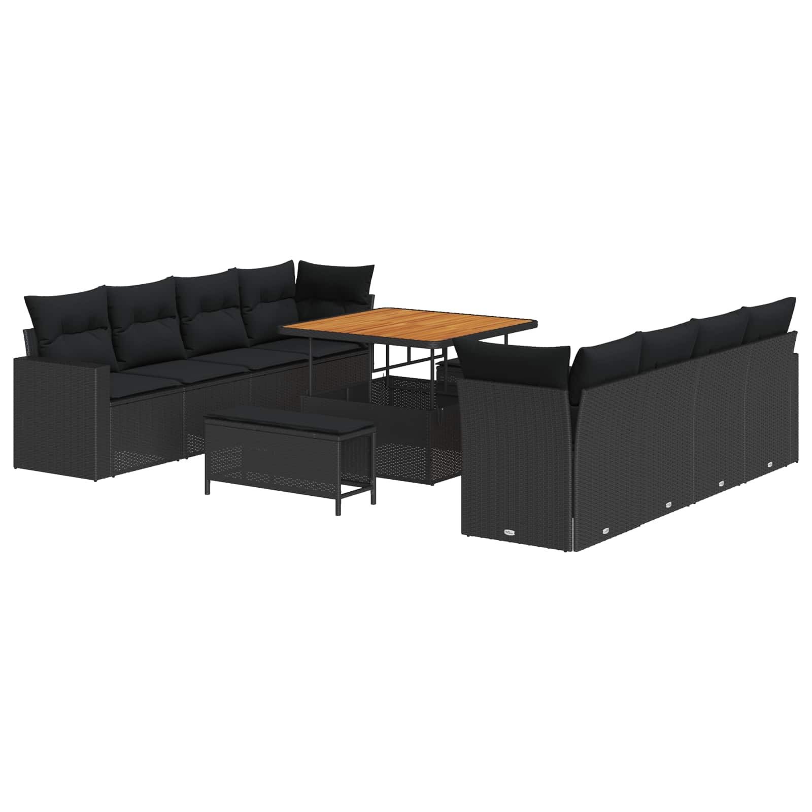 vidaXL Garten-Sofa-Set mit Kissen mit Speicher 11 pcs Schwarz