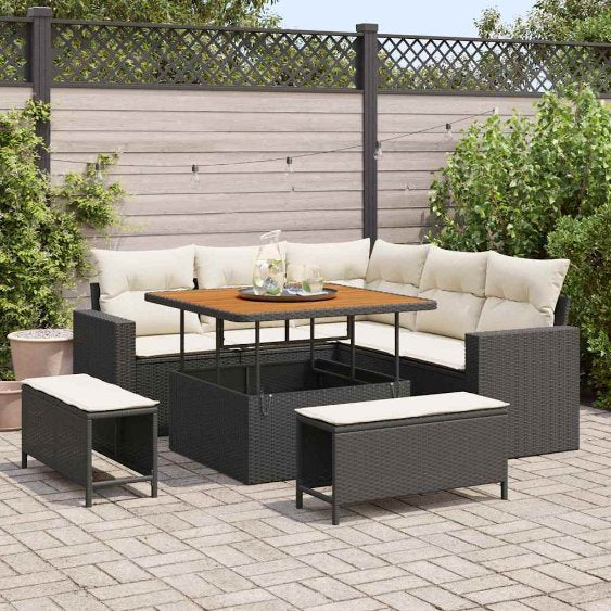 vidaXL Garten-Sofa-Set mit Kissen mit Speicher 8 pcs Schwarz