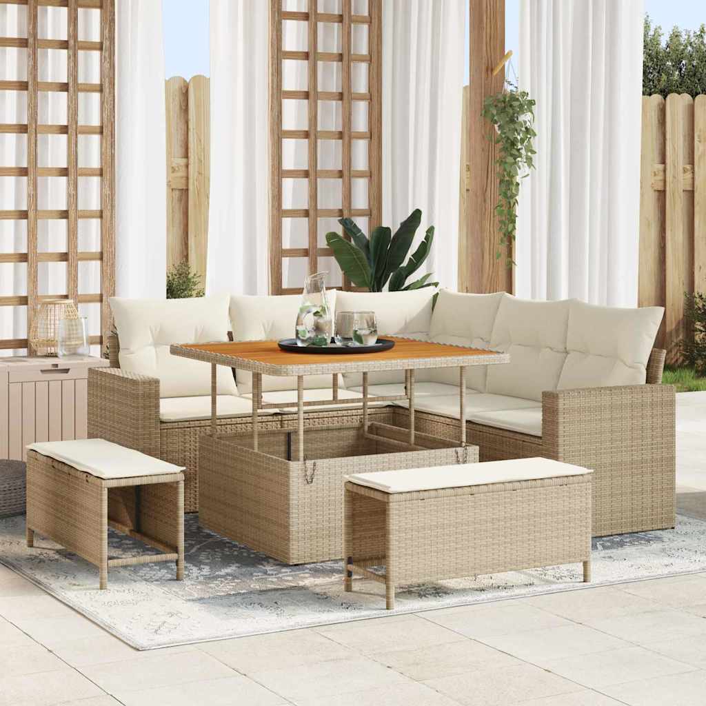 vidaXL Garten-Sofa-Set mit Kissen mit Speicher 8 pcs Schwarz