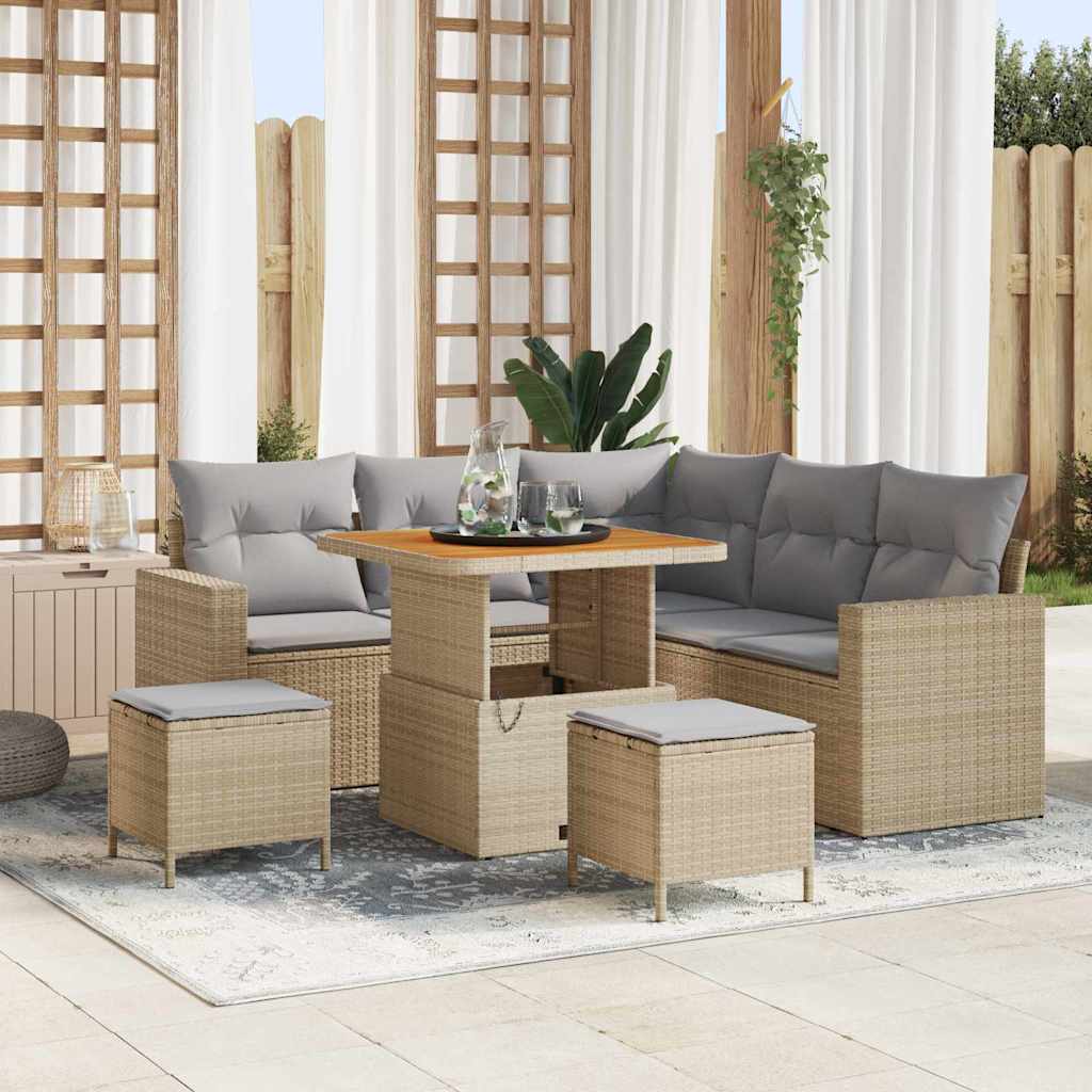 vidaXL Garten-Sofa-Set mit Kissen mit Speicher 8 pcs Schwarz