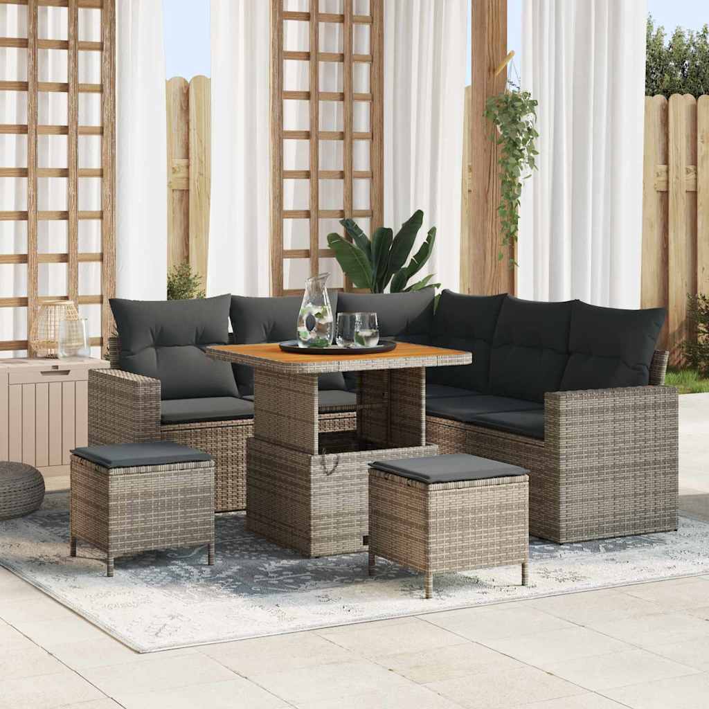 vidaXL Garten-Sofa-Set mit Kissen mit Speicher 8 pcs Schwarz