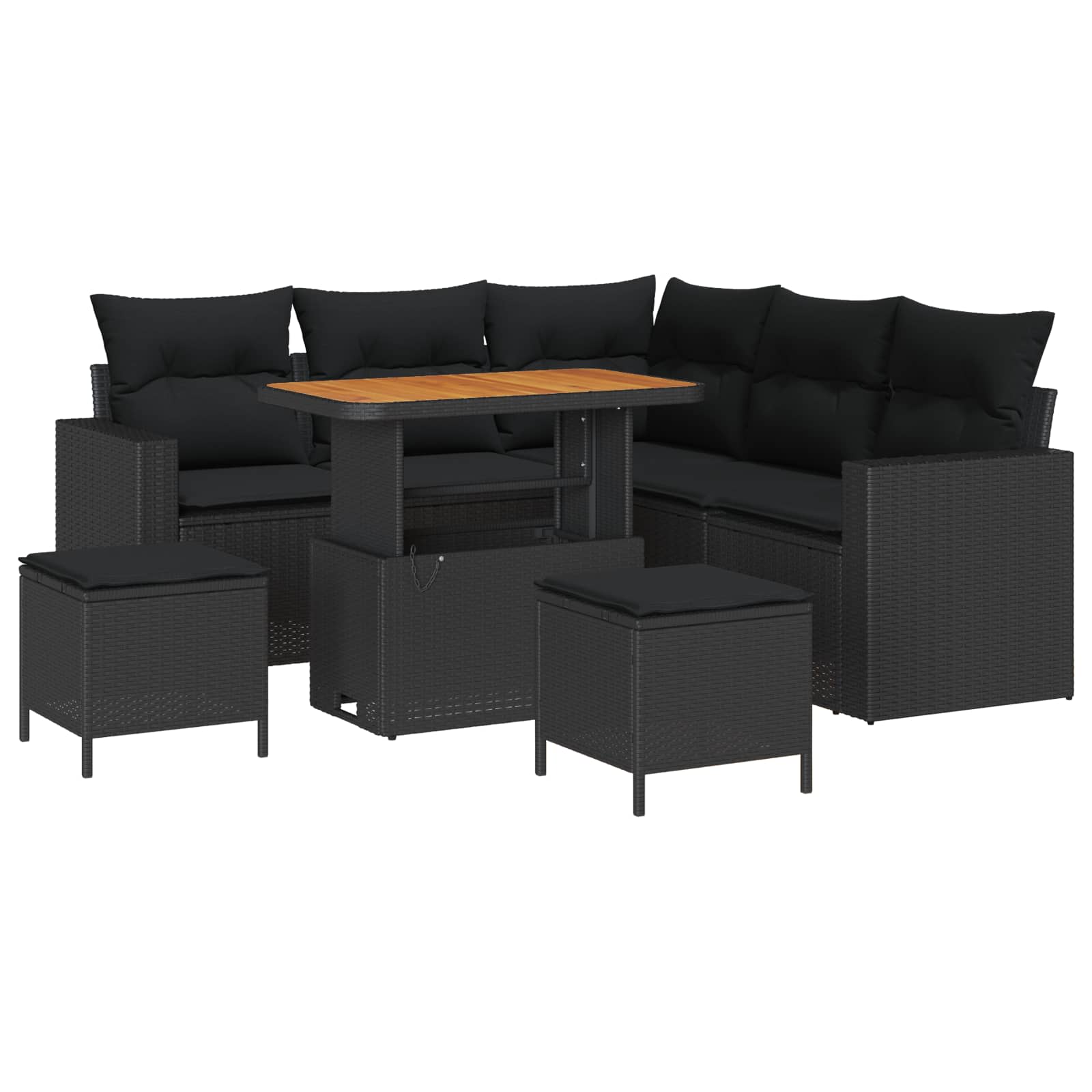vidaXL Garten-Sofa-Set mit Kissen mit Speicher 8 pcs Schwarz