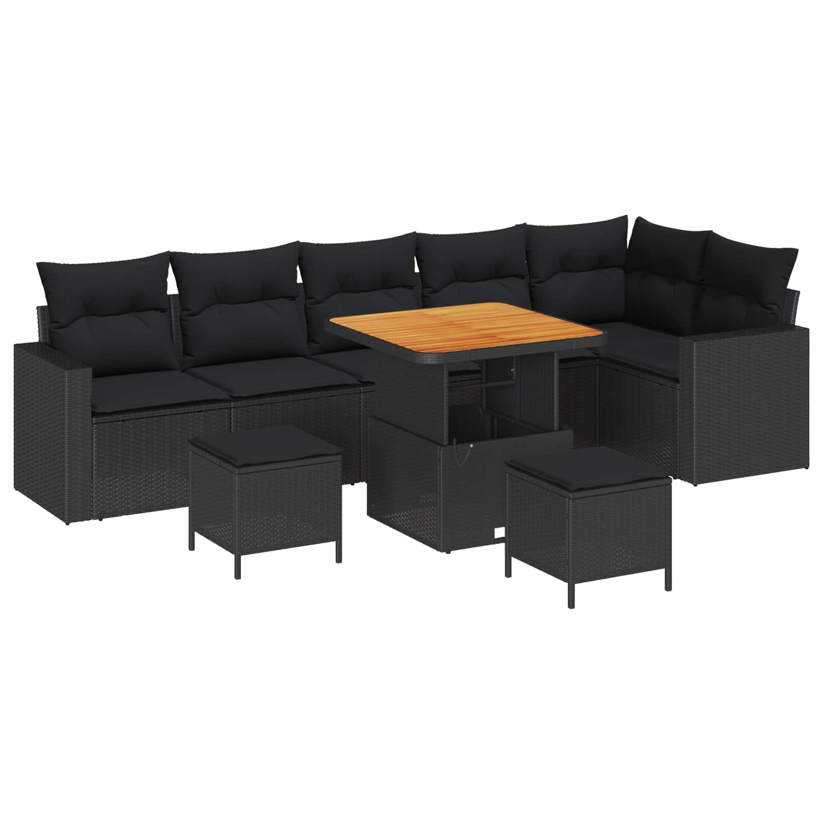 vidaXL Garten-Sofa-Set mit Kissen mit Speicher 9 pcs Schwarz