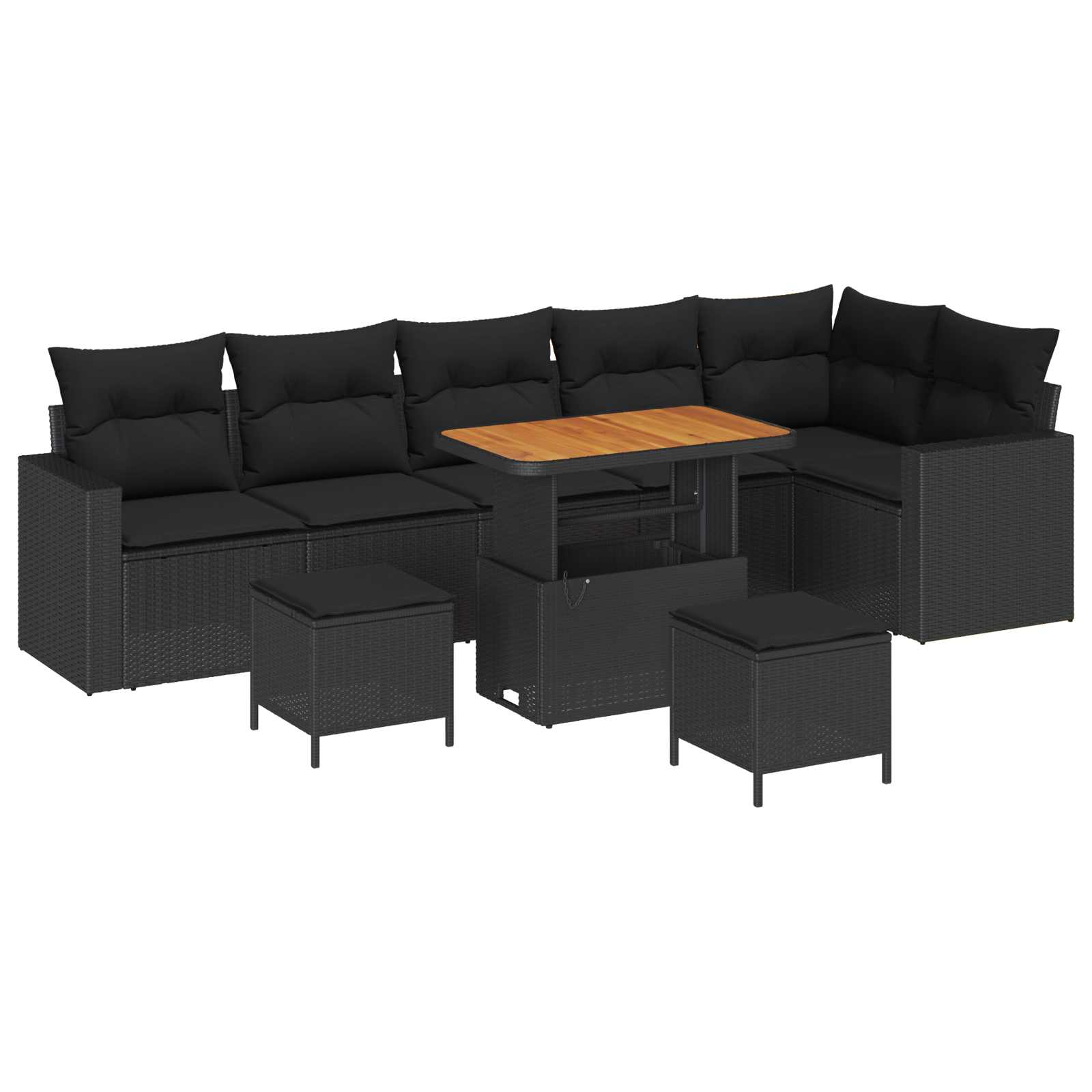 vidaXL Garten-Sofa-Set mit Kissen mit Speicher 9 pcs Schwarz