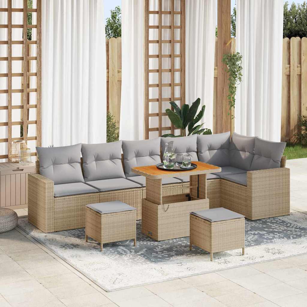 vidaXL Garten-Sofa-Set mit Kissen mit Speicher 9 pcs Schwarz