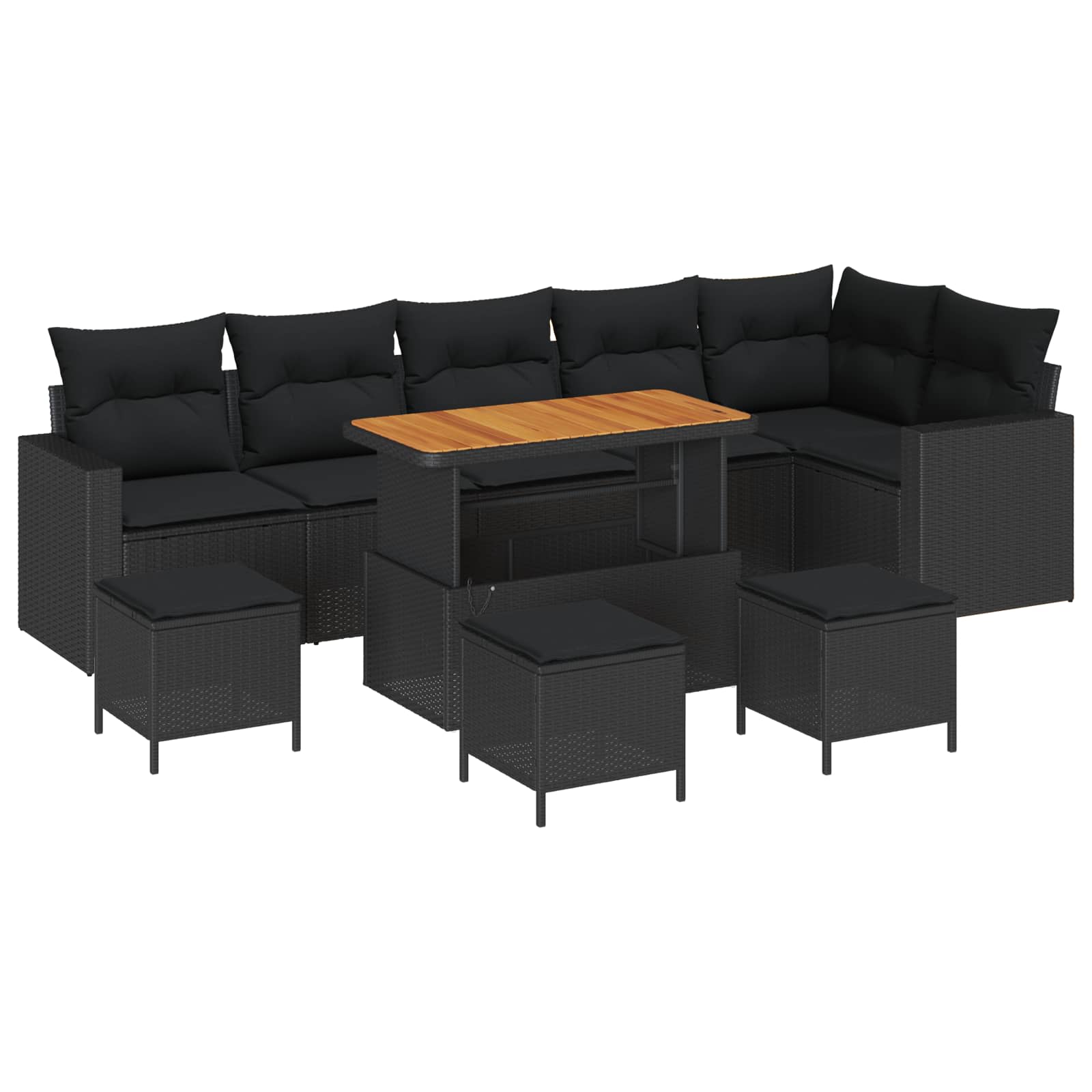 vidaXL Garten-Sofa-Set mit Kissen mit Speicher 9 pcs Schwarz