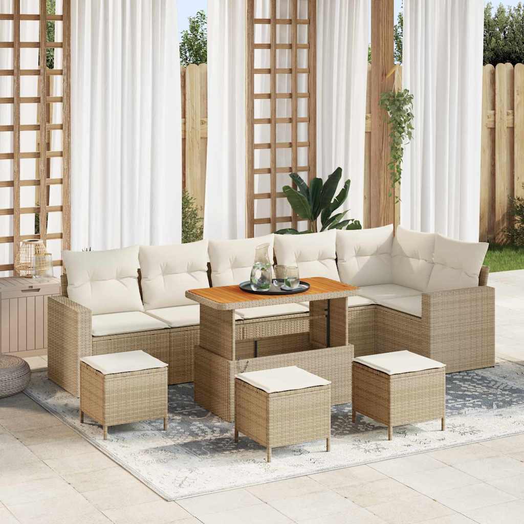 vidaXL Garten-Sofa-Set mit Kissen mit Speicher 9 pcs Schwarz