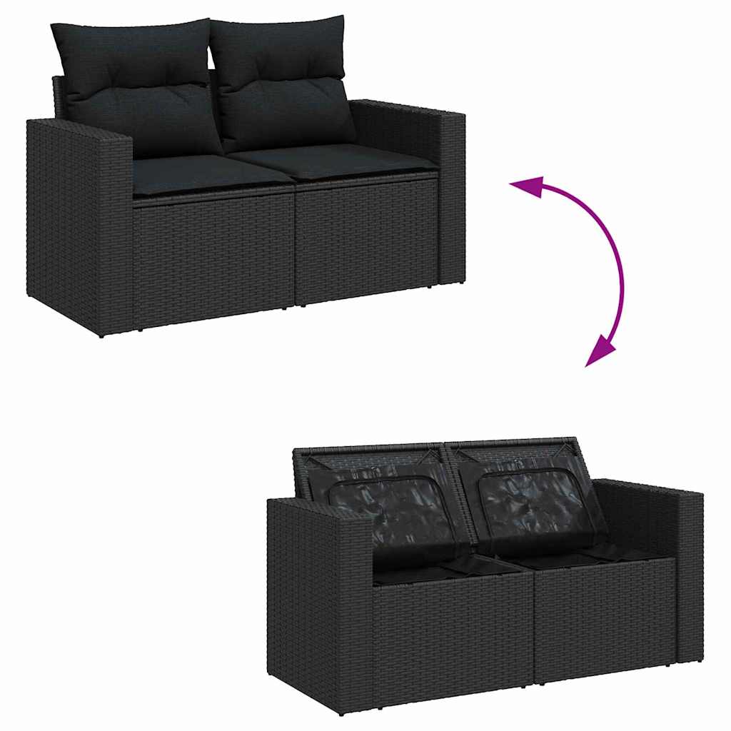 vidaXL Gartensofa-set mit Kissen 13 pcs Schwarz Poly-Rattan