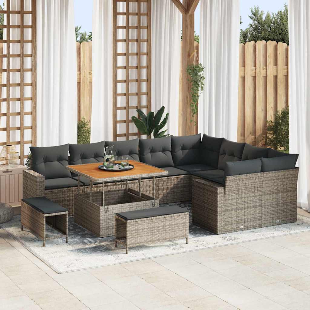 vidaXL Gartensofa-set mit Kissen 13 pcs Schwarz Poly-Rattan