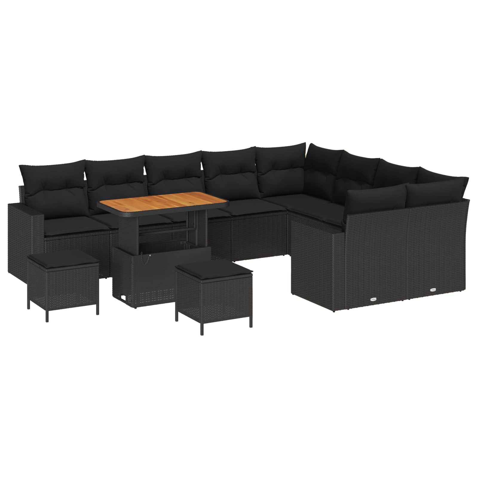 vidaXL Gartensofa-set mit Kissen 13 pcs Schwarz Poly-Rattan