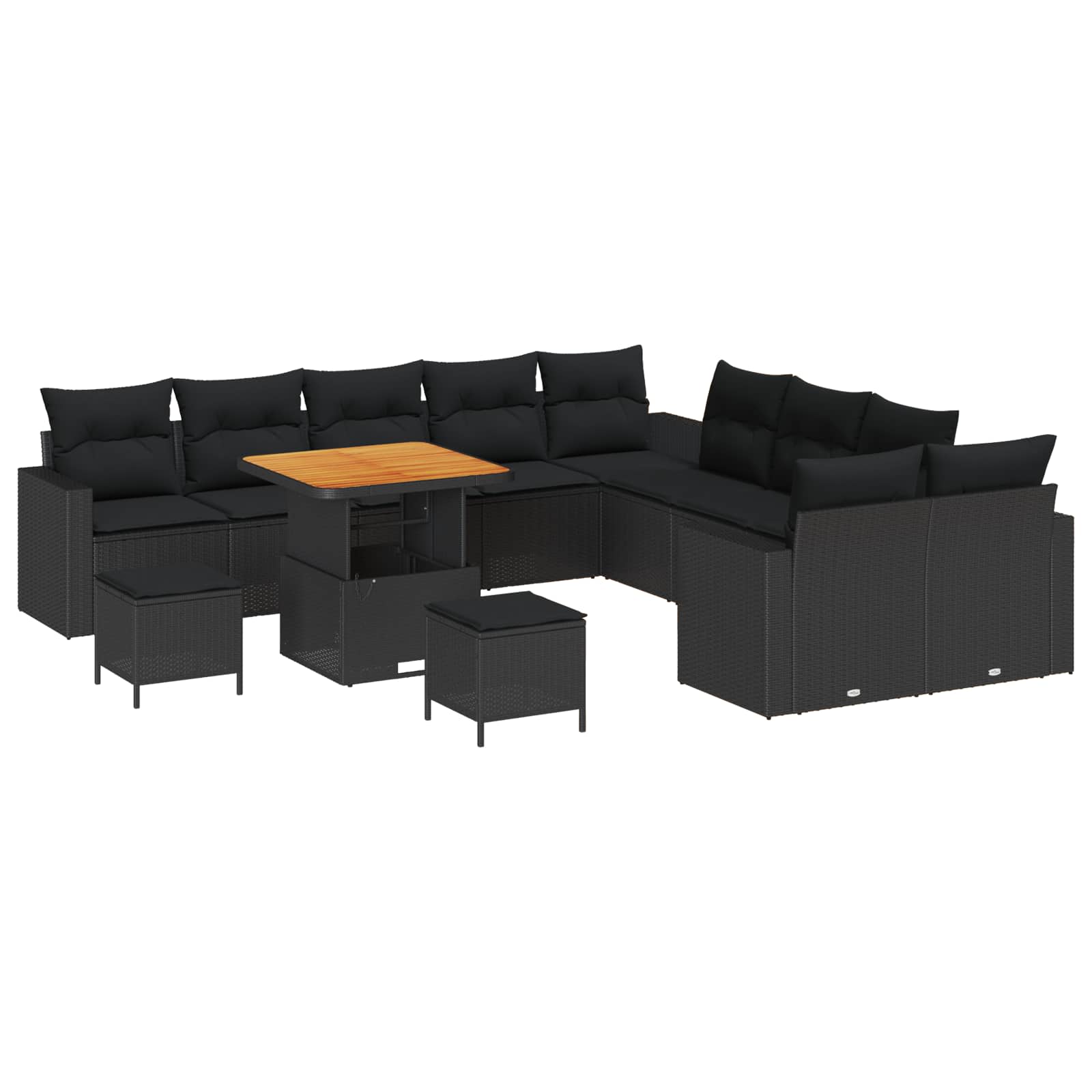 vidaXL Garten-Sofa-Set mit Kissen mit Speicher 13 pcs Schwarz