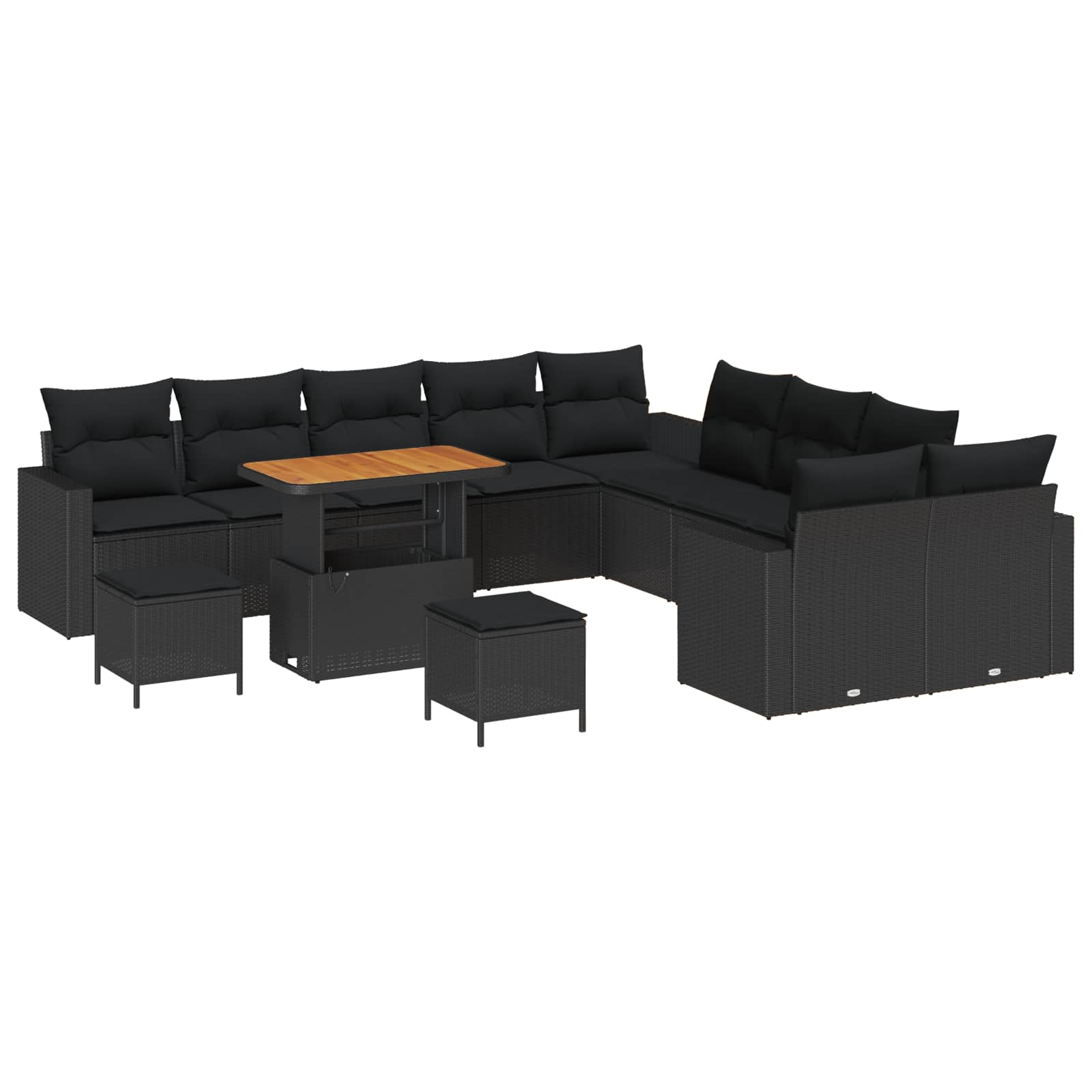 vidaXL Garten-Sofa-Set mit Kissen mit Speicher 13 pcs Schwarz