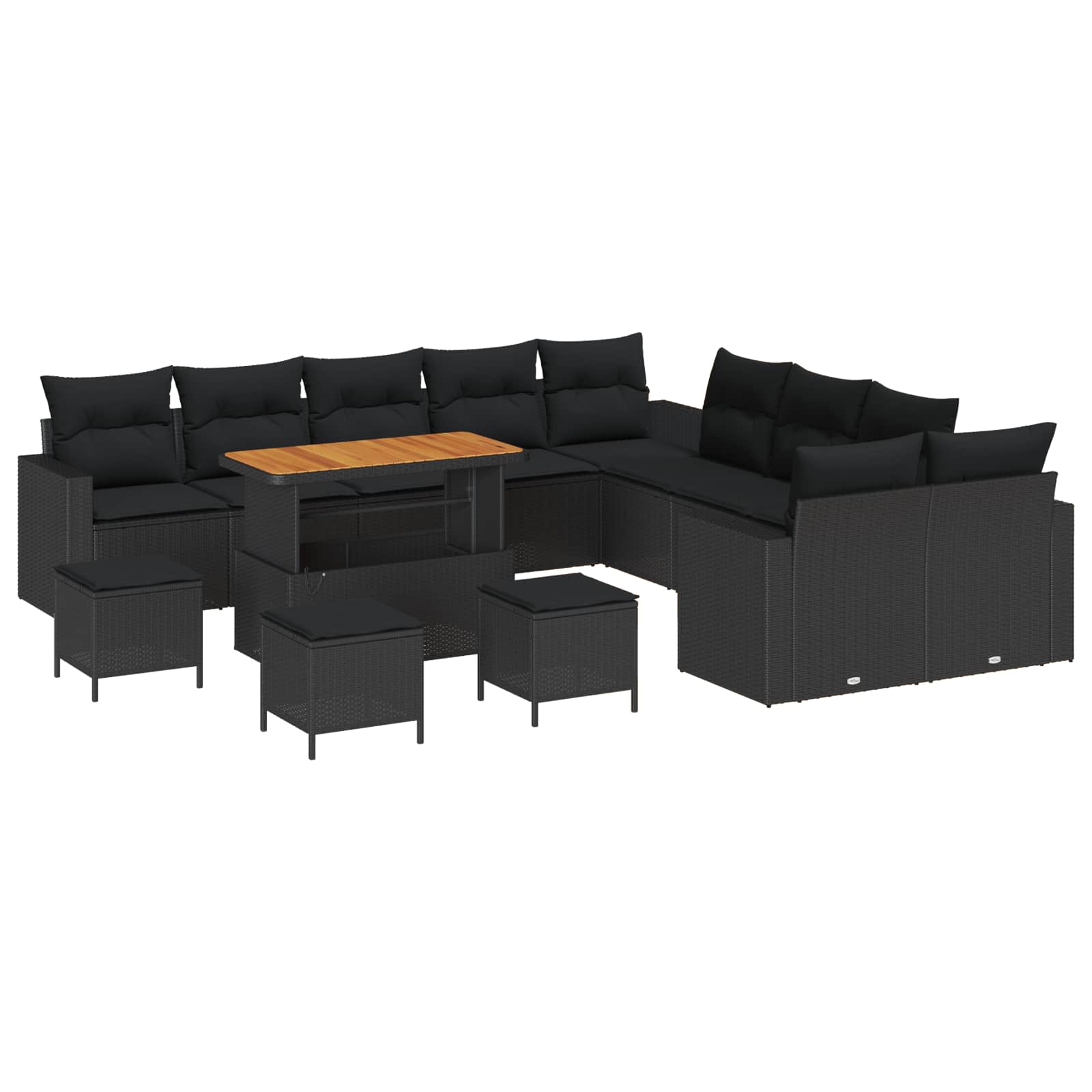 vidaXL Garten-Sofa-Set mit Kissen mit Speicher 13 pcs Schwarz