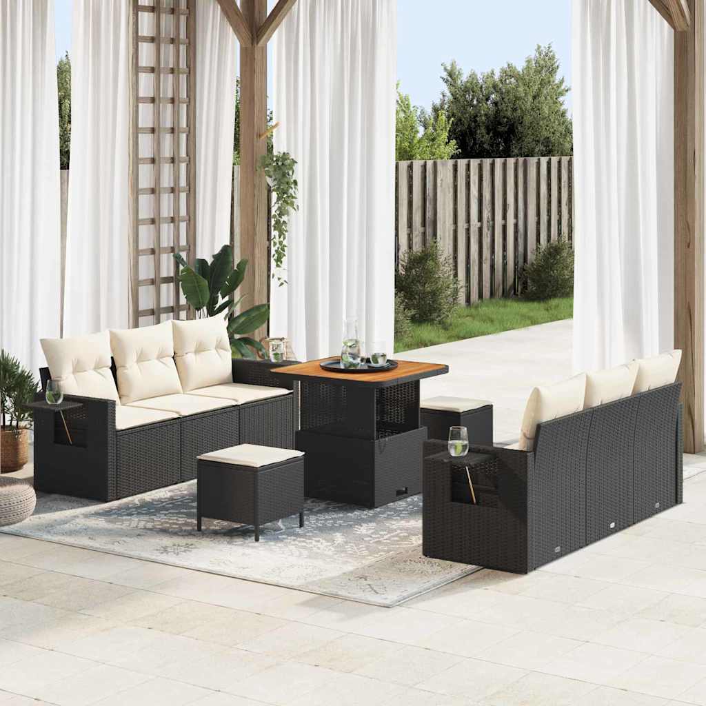 vidaXL Garten-Sofa-Set mit Kissen mit Speicher 9 pcs Schwarz