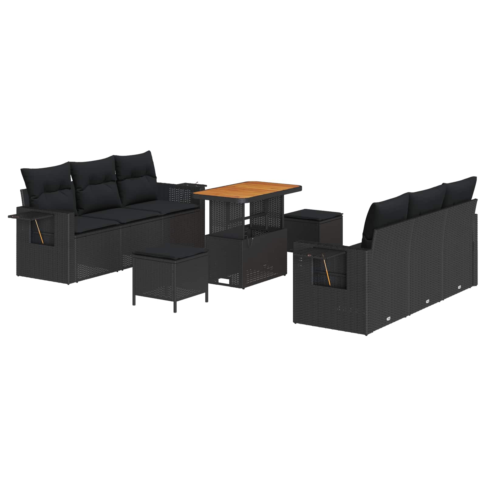 vidaXL Garten-Sofa-Set mit Kissen mit Speicher 9 pcs Schwarz