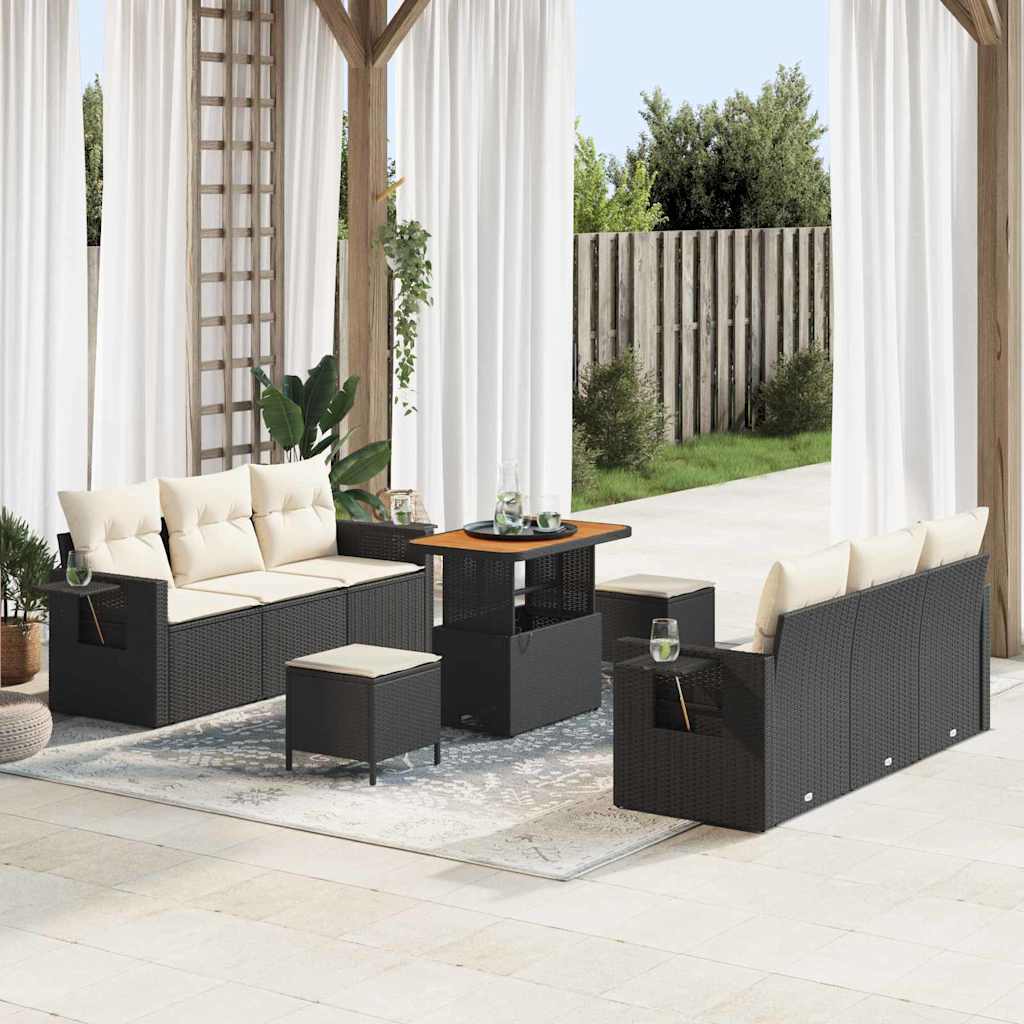 vidaXL Garten-Sofa-Set mit Kissen mit Speicher 9 pcs Schwarz