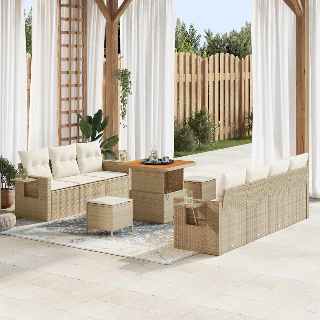vidaXL Garten-Sofa-Set mit Kissen mit Speicher 10 pcs Schwarz