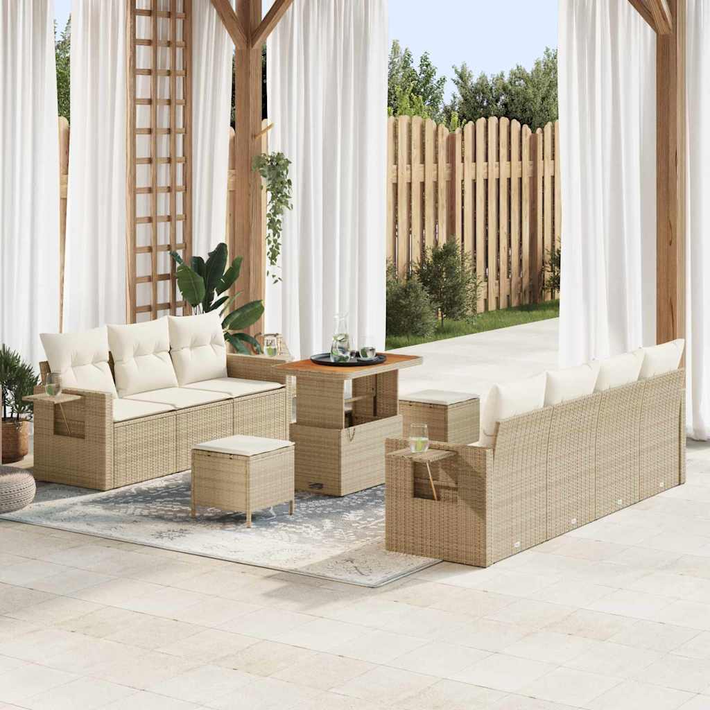 vidaXL Garten-Sofa-Set mit Kissen mit Speicher 10 pcs Schwarz