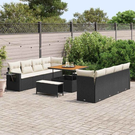 vidaXL Gartensofa-set mit Kissen 11 pcs Schwarz Poly-Rattan