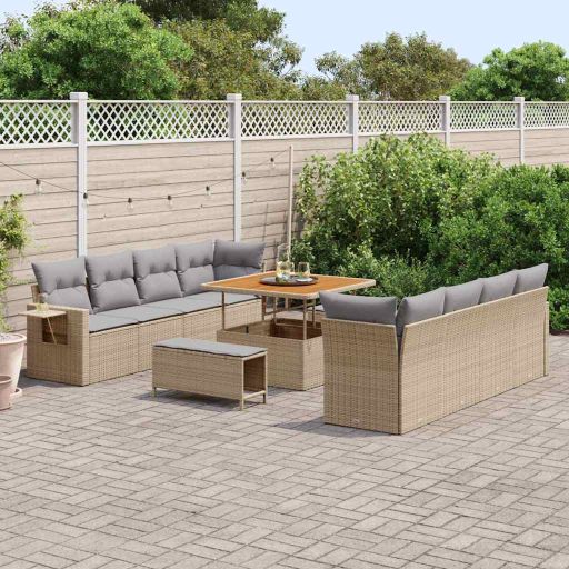 vidaXL Gartensofa-set mit Kissen 11 pcs Schwarz Poly-Rattan