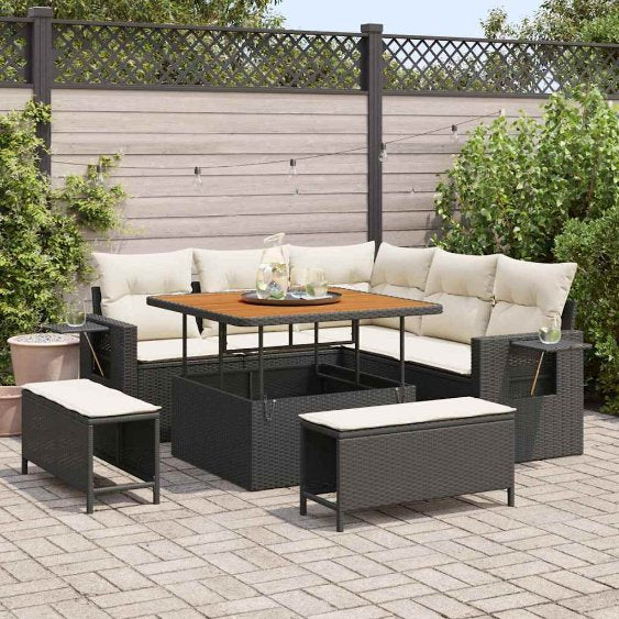 vidaXL Gartensofa-set mit Kissen 9 pcs Schwarz Poly-Rattan