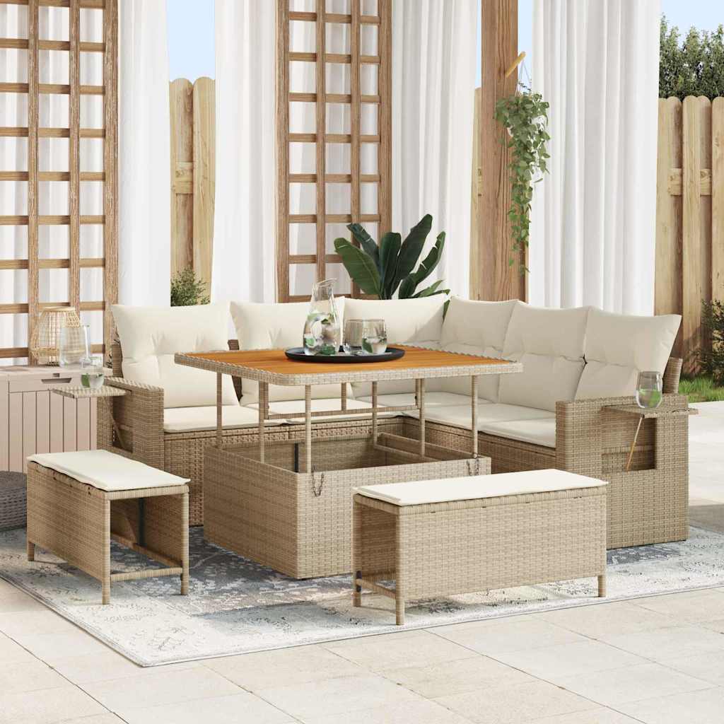 vidaXL Gartensofa-set mit Kissen 9 pcs Schwarz Poly-Rattan