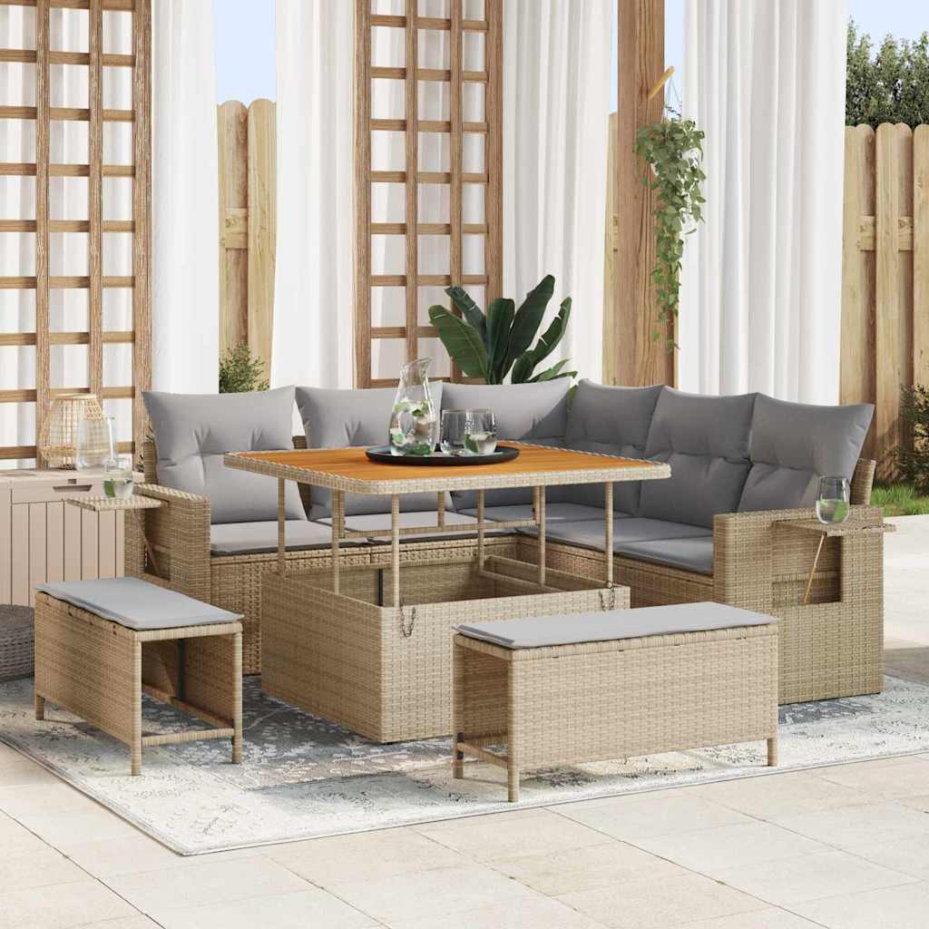 vidaXL Gartensofa-set mit Kissen 9 pcs Schwarz Poly-Rattan