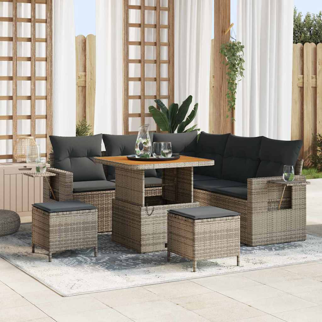 vidaXL Gartensofa-set mit Kissen 9 pcs Schwarz Poly-Rattan