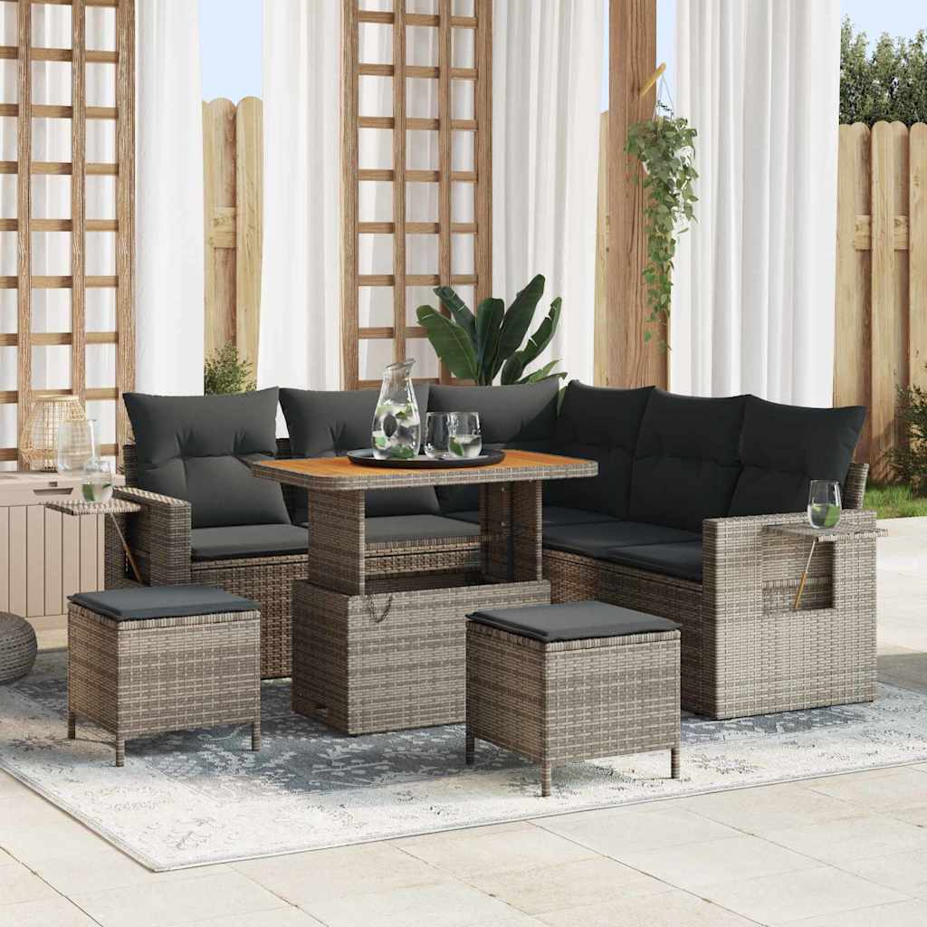 vidaXL Gartensofa-set mit Kissen 9 pcs Schwarz Poly-Rattan