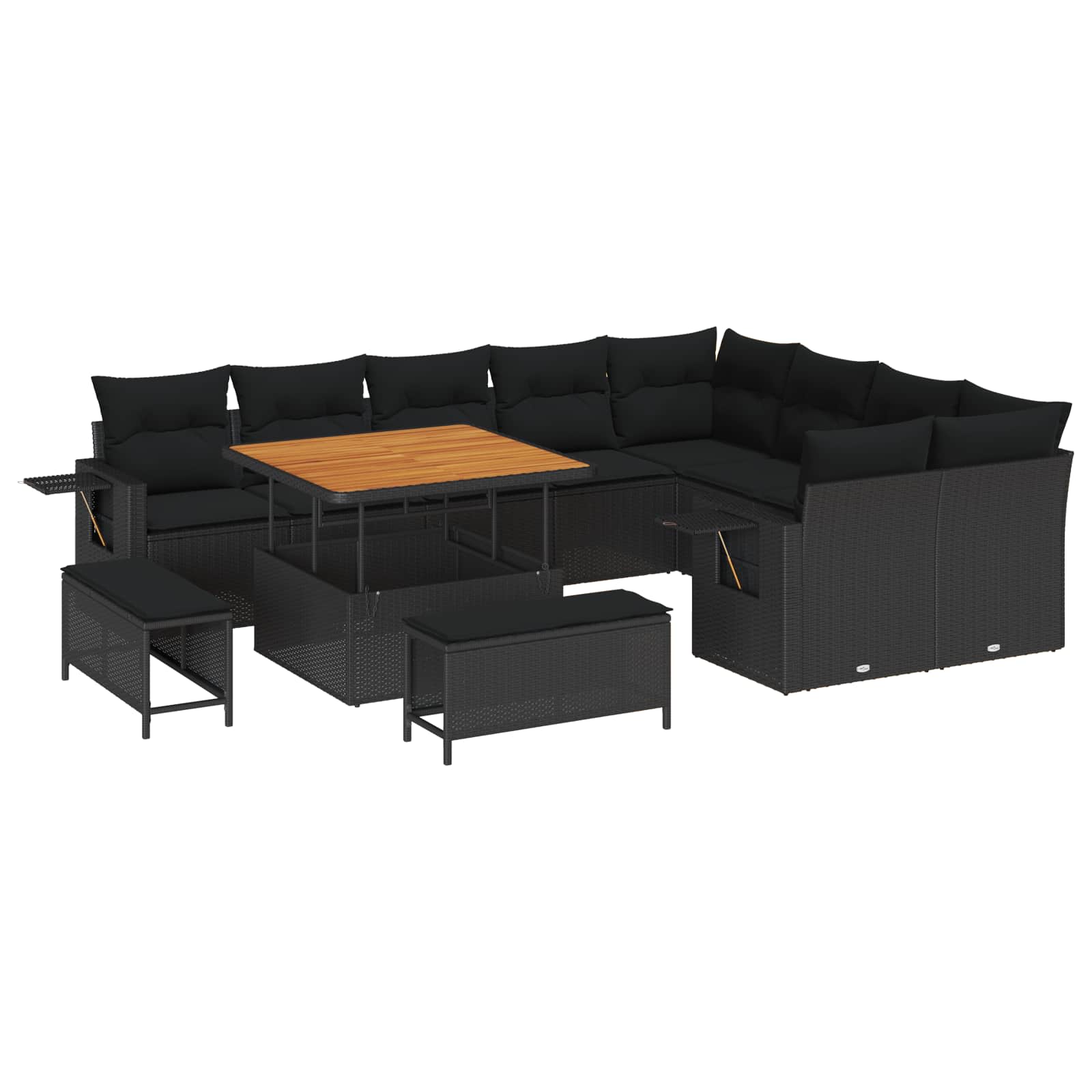 vidaXL Gartensofa-set mit Kissen 13 pcs Schwarz Poly-Rattan