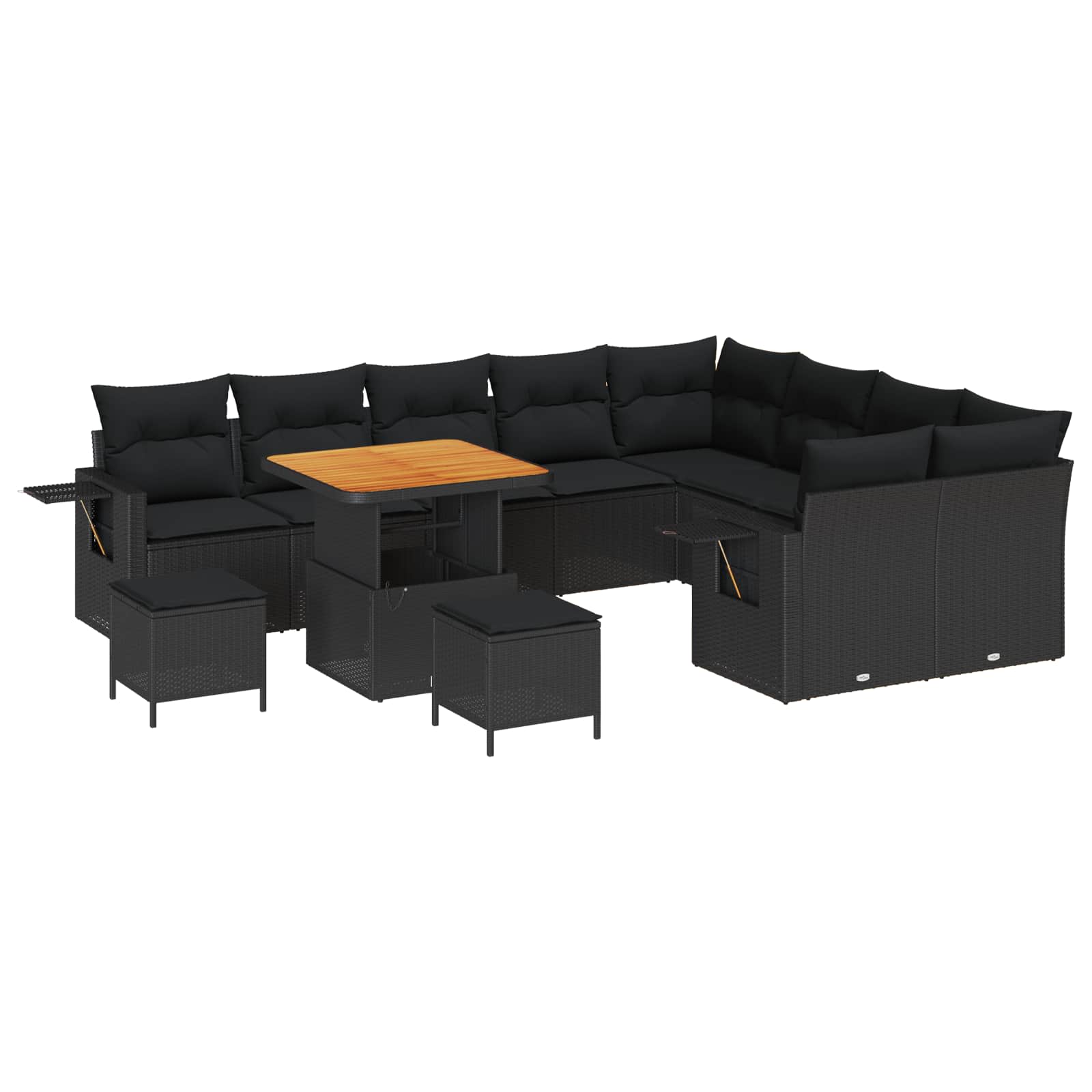 vidaXL Gartensofa-set mit Kissen 13 pcs Schwarz Poly-Rattan