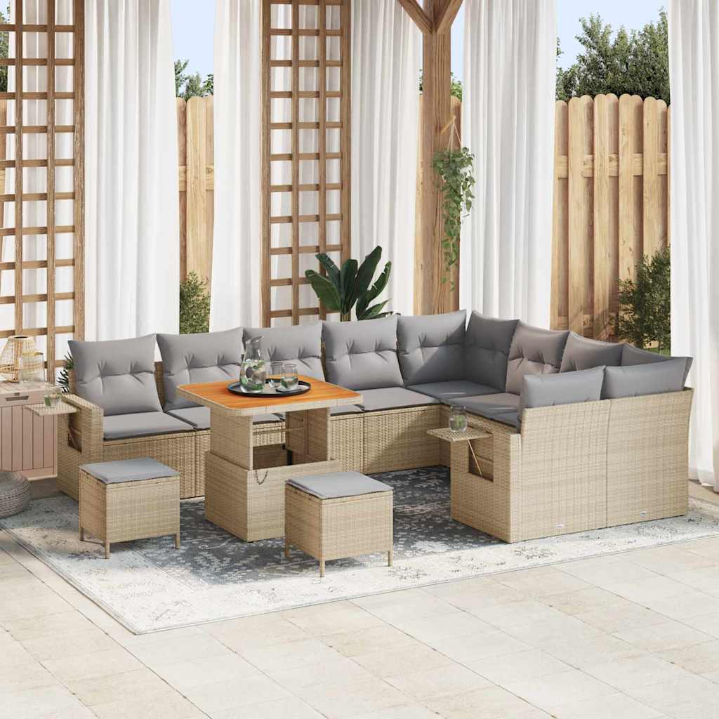 vidaXL Gartensofa-set mit Kissen 13 pcs Schwarz Poly-Rattan