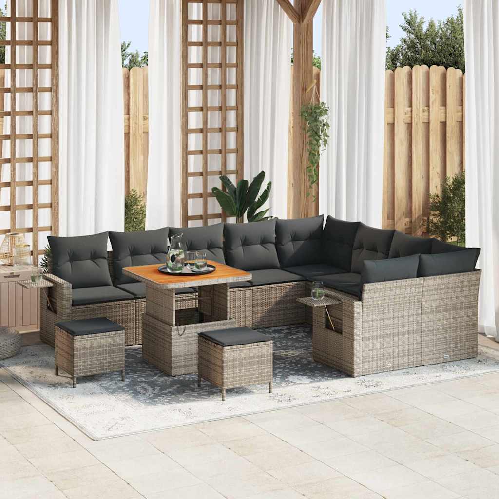 vidaXL Gartensofa-set mit Kissen 13 pcs Schwarz Poly-Rattan