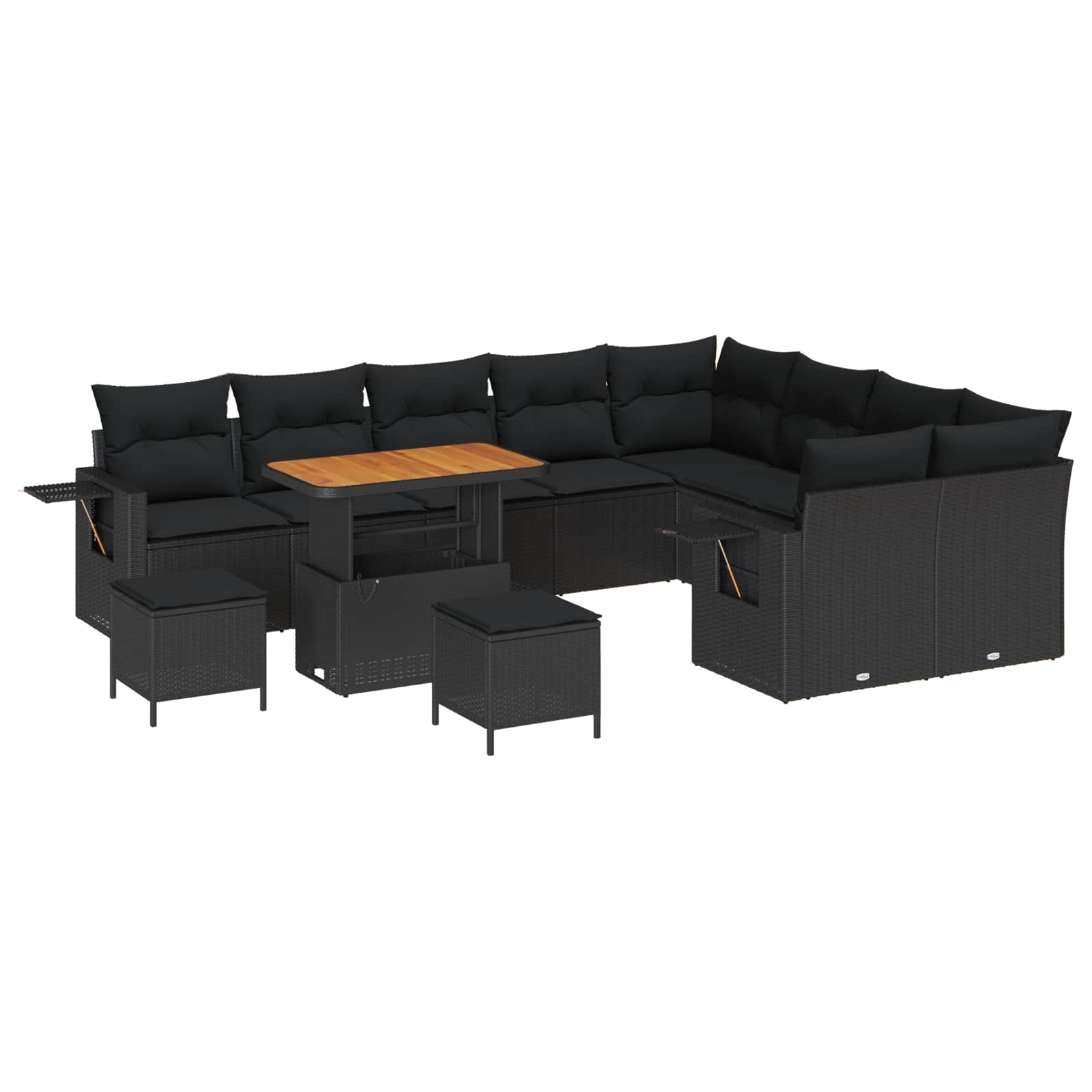 vidaXL Gartensofa-set mit Kissen 13 pcs Schwarz Poly-Rattan