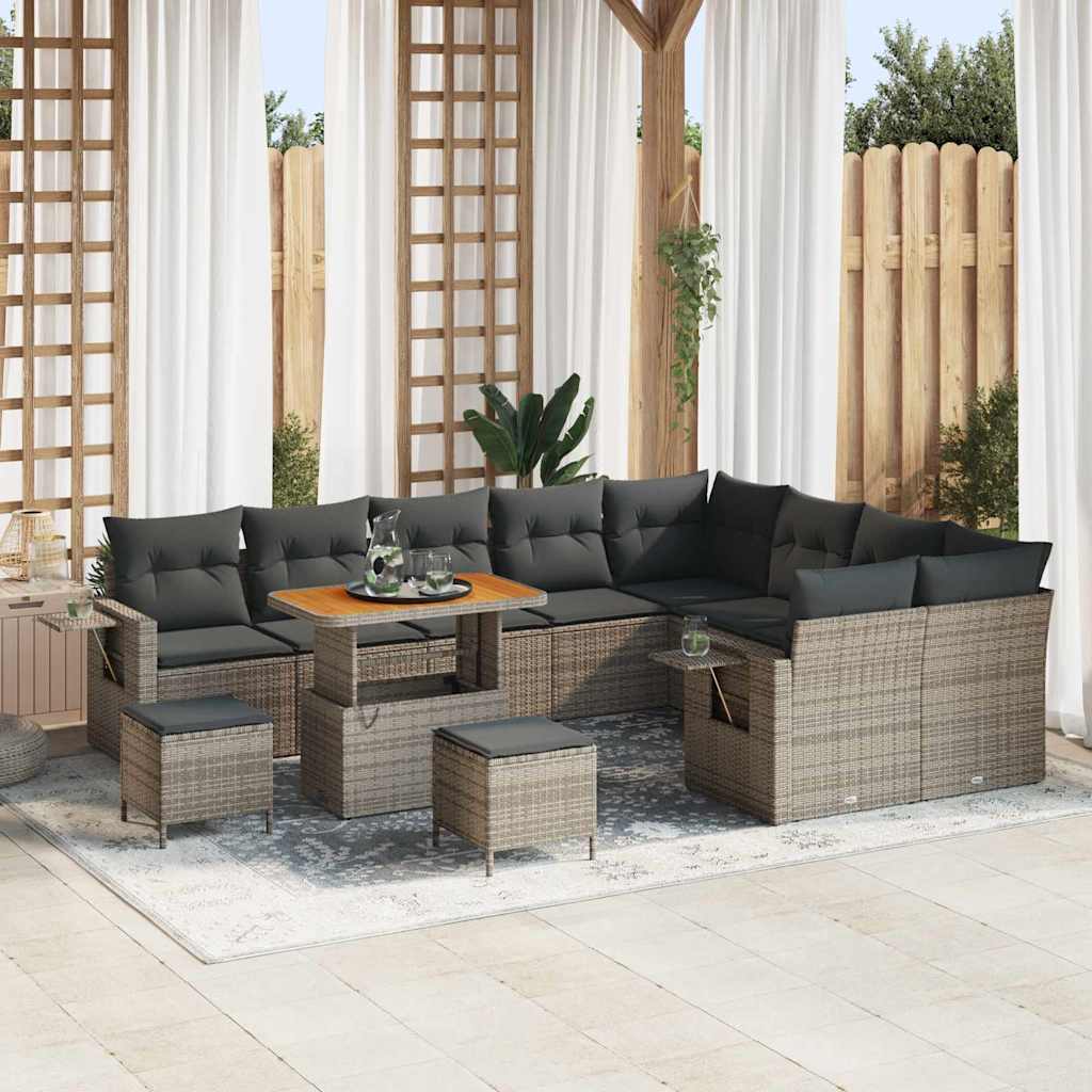 vidaXL Gartensofa-set mit Kissen 13 pcs Schwarz Poly-Rattan