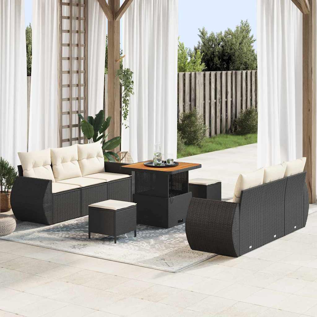 vidaXL Gartensofa-set mit Kissen mit Kissen 9 pcs Schwarz Poly-Rattan